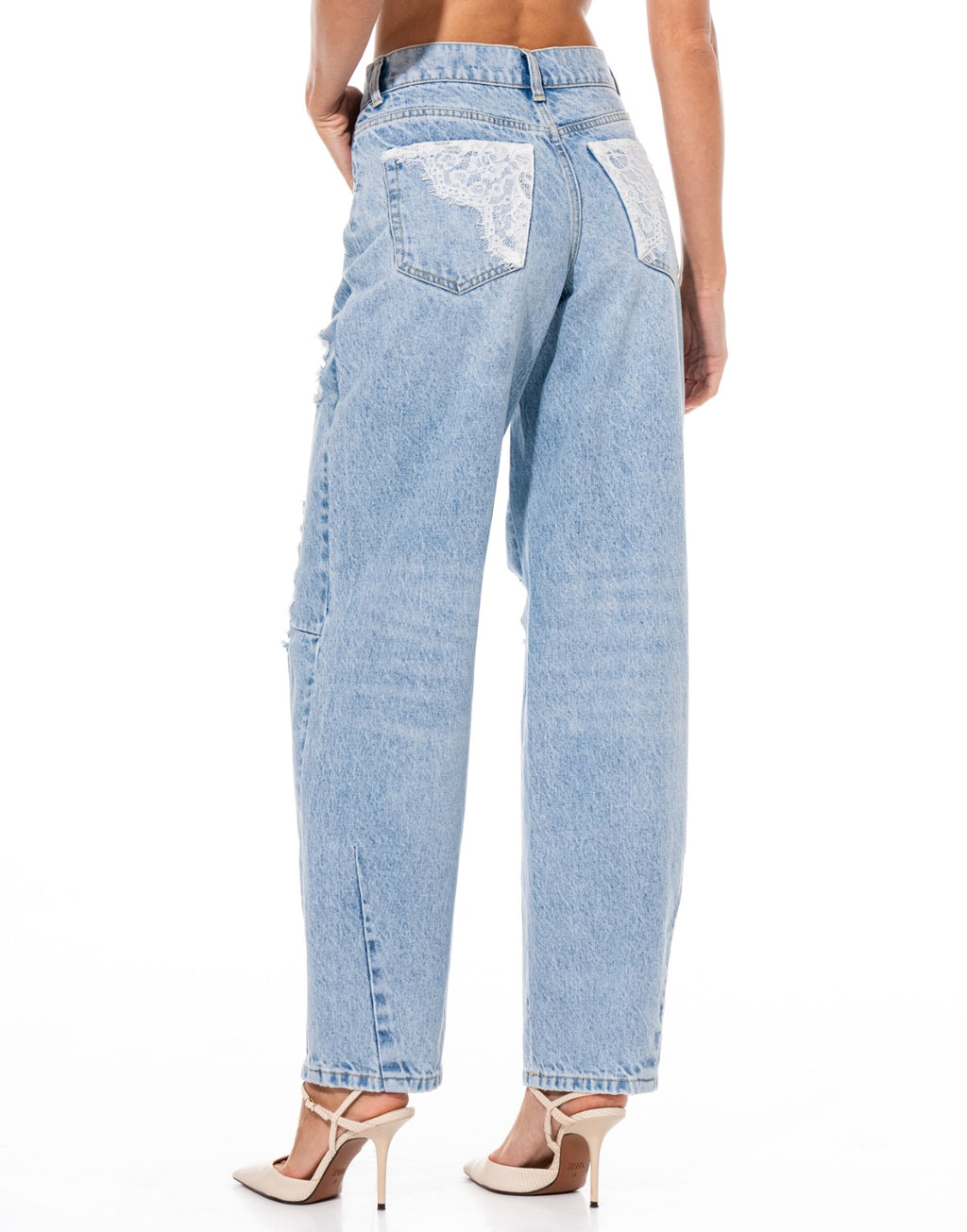Lace Panel Jeans - Denim