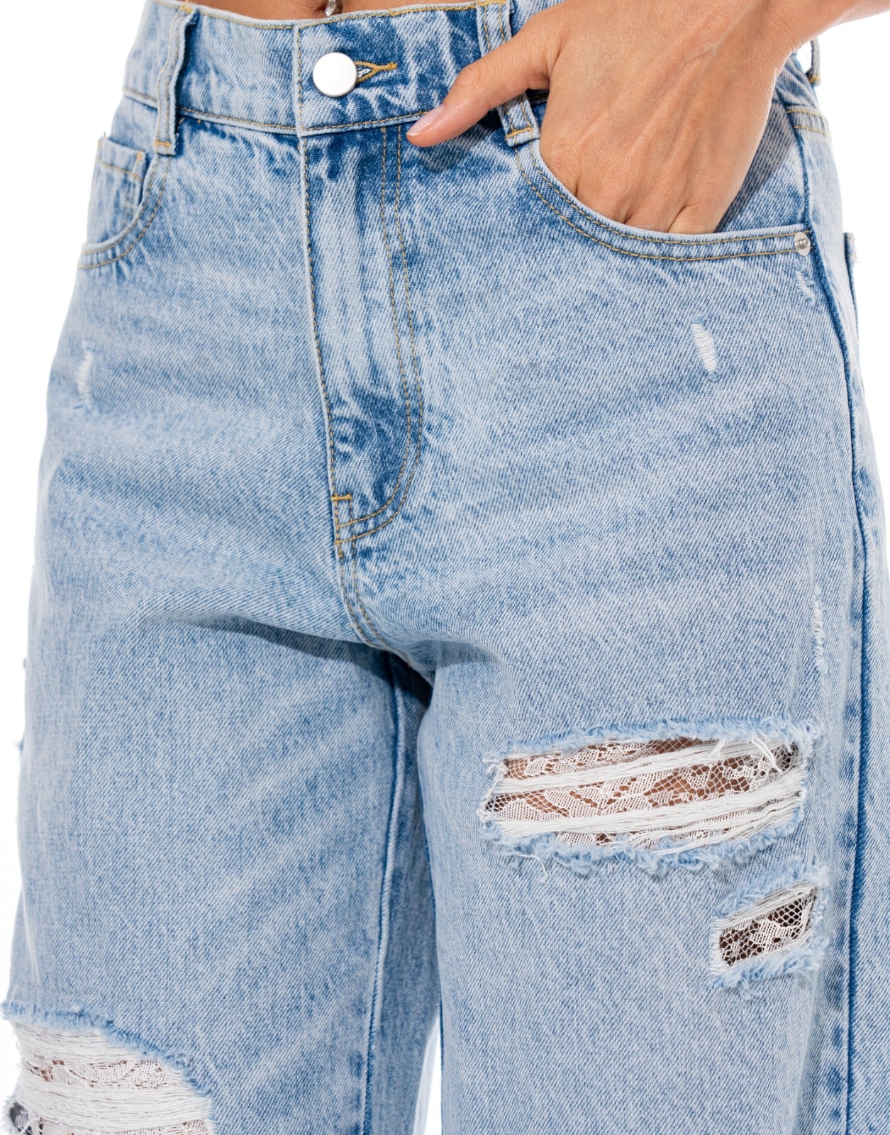 Lace Panel Jeans - Denim