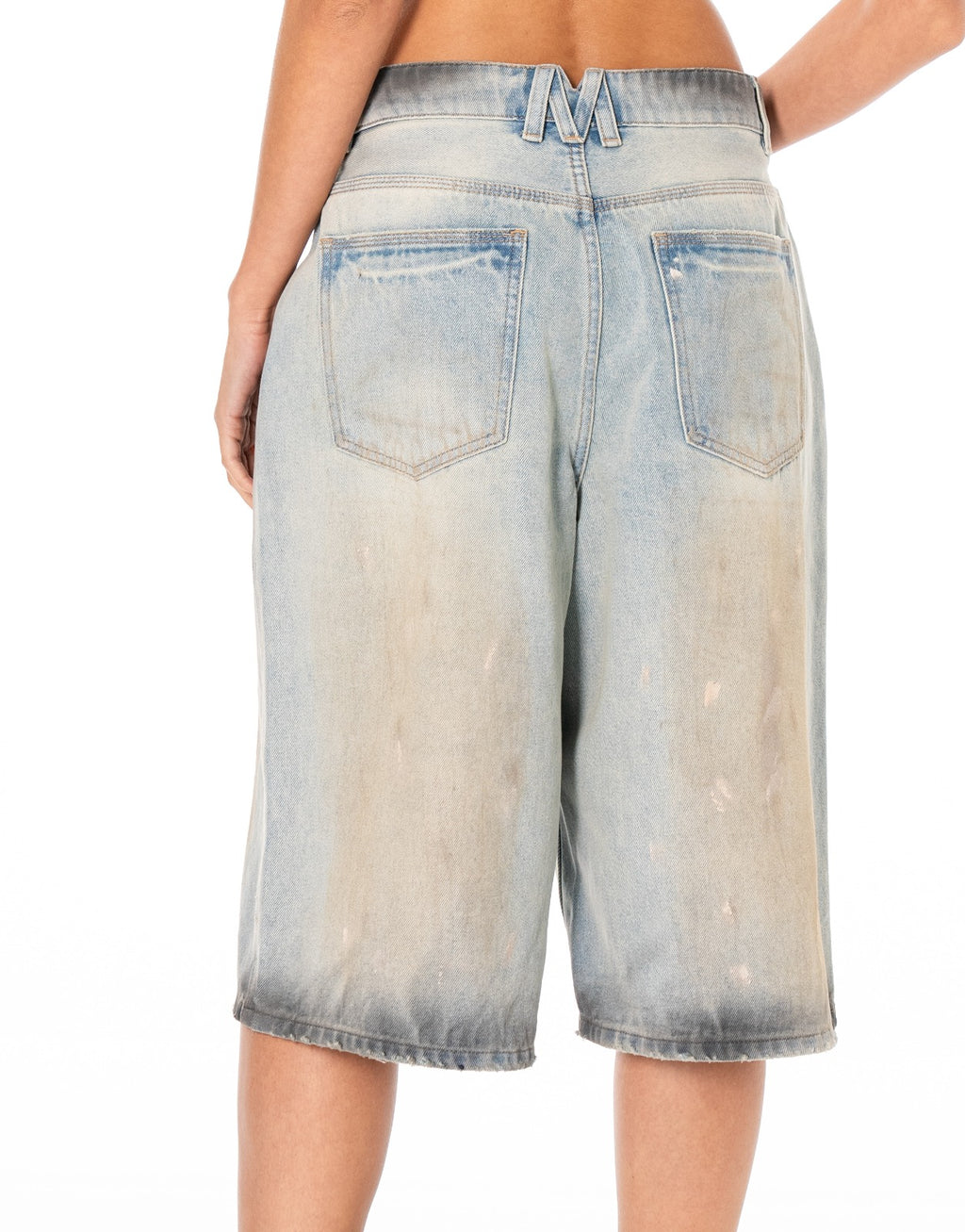 Distressed Denim Bermuda Shorts - Denim