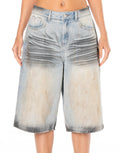 Distressed Denim Bermuda Shorts - Denim