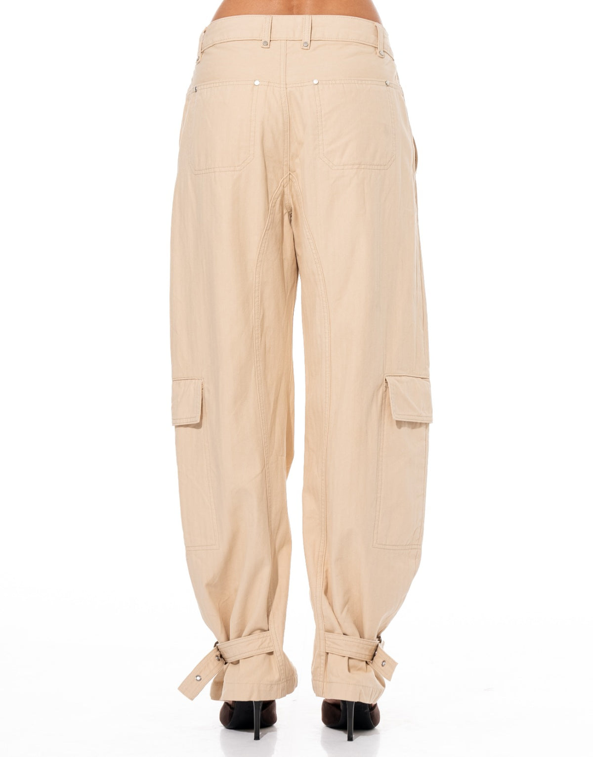 Buckle Cuff Cargo Pants - Beige
