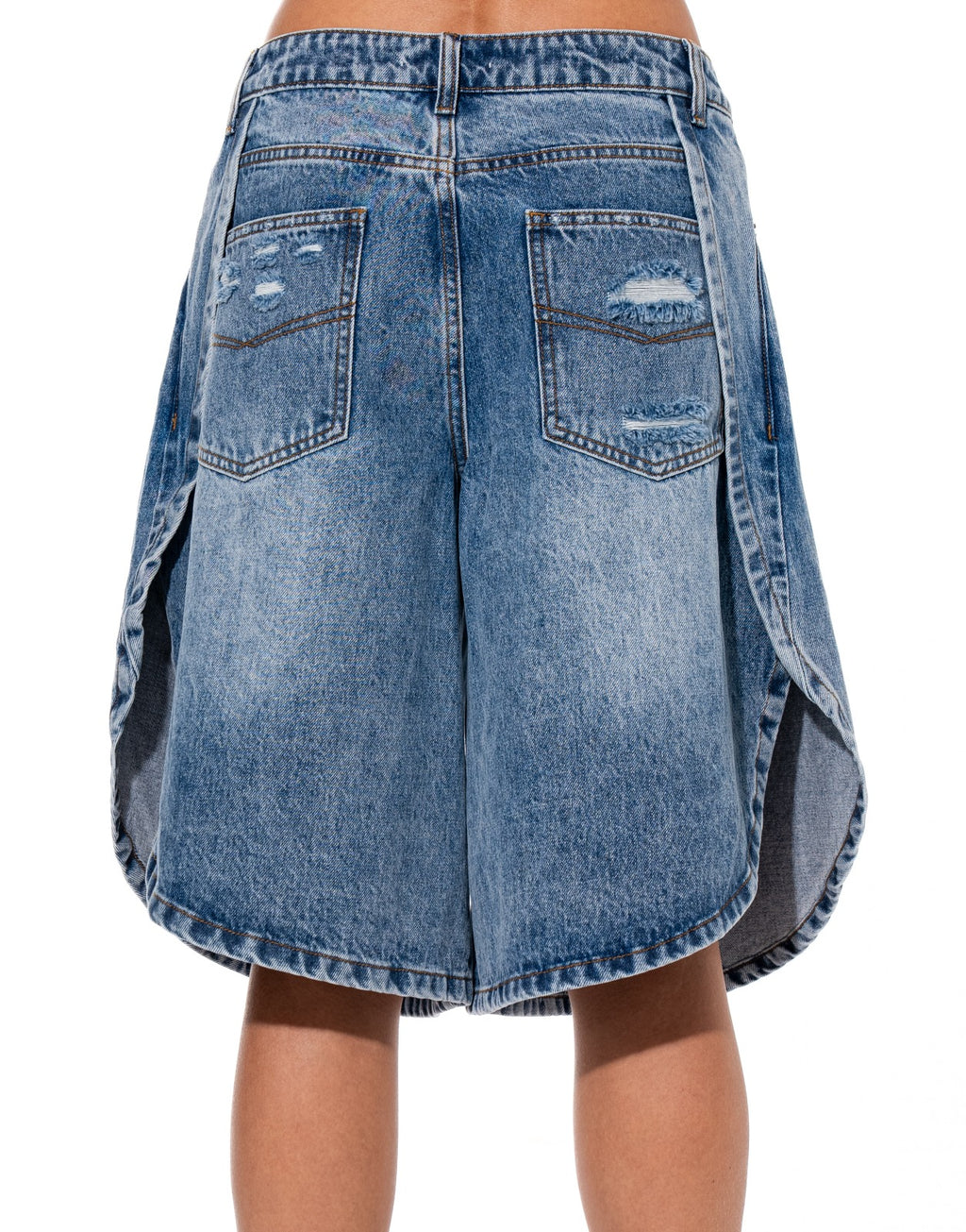 Wide Leg Denim Shorts - Denim