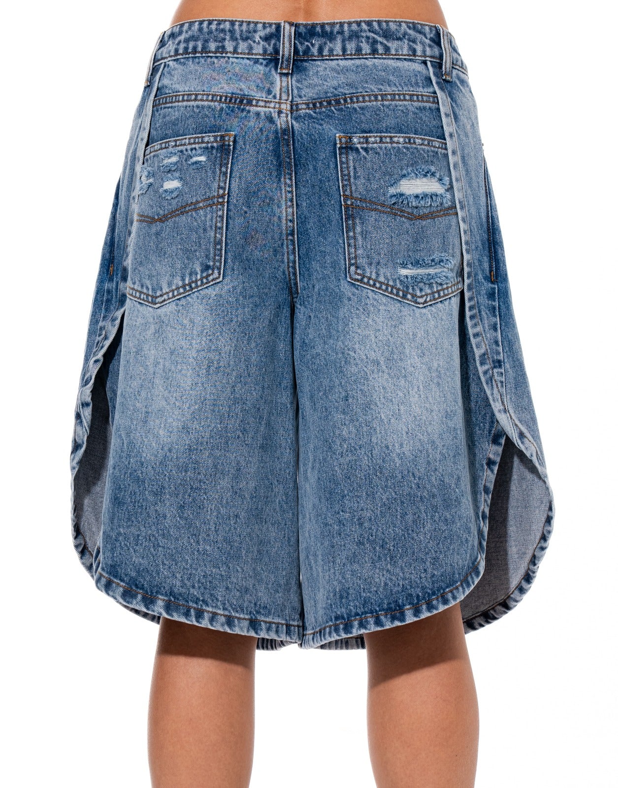 Wide Leg Denim Shorts - Denim
