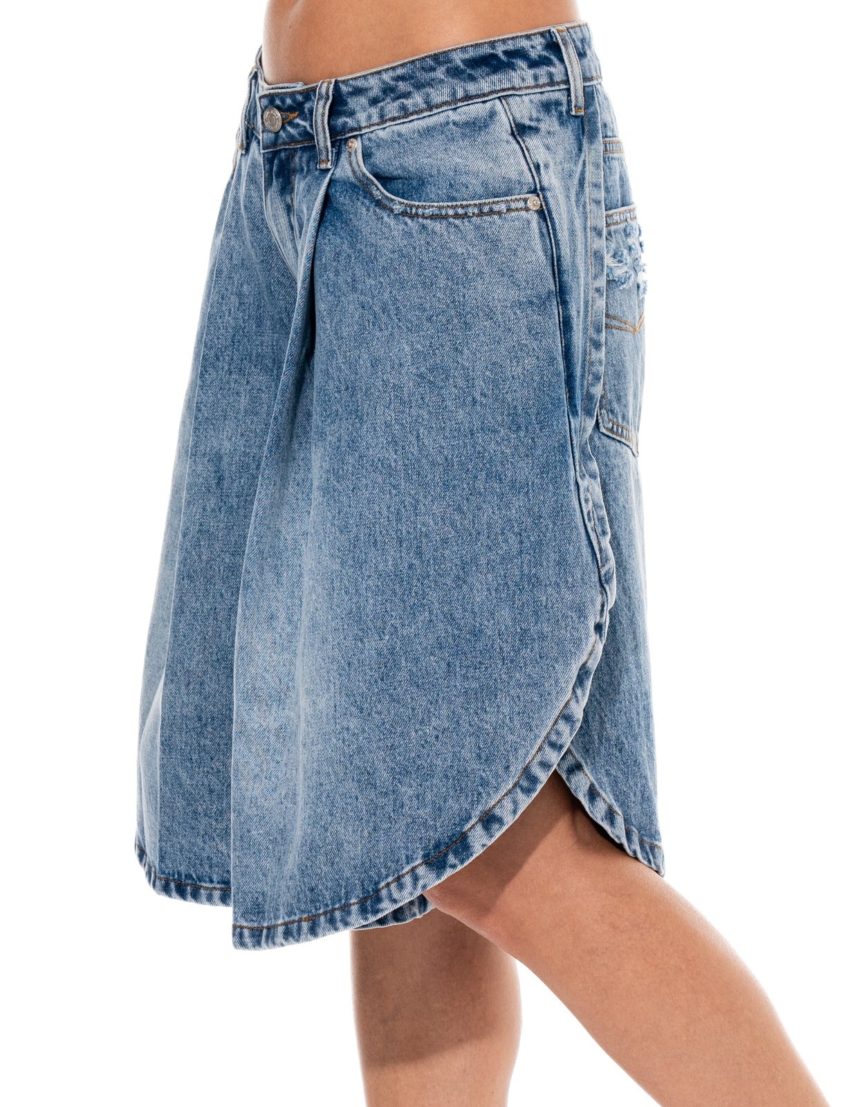 Wide Leg Denim Shorts - Denim
