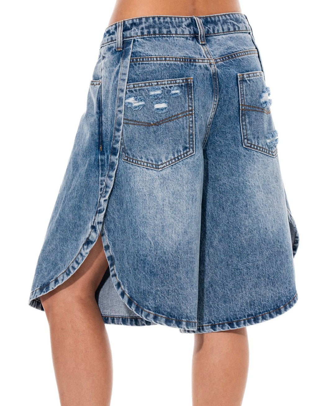 Wide Leg Denim Shorts - Denim