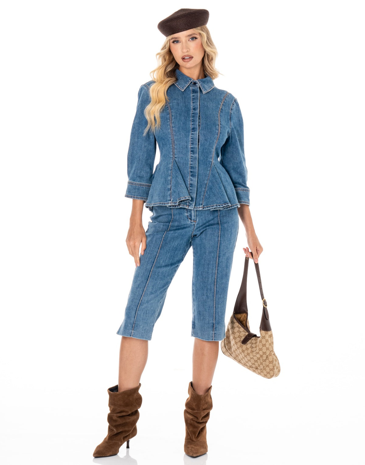 Denim Capri Shorts - Denim