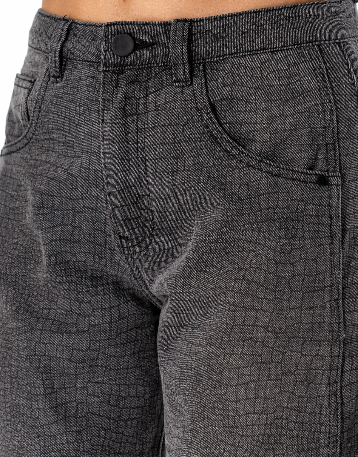 Croc Textured Barrel Leg Jeans - Grey