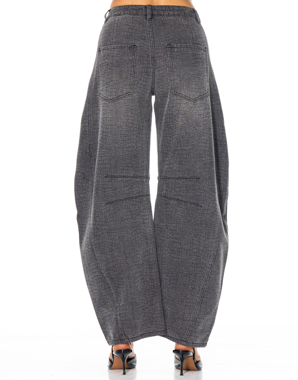 Croc Textured Barrel Leg Jeans - Grey
