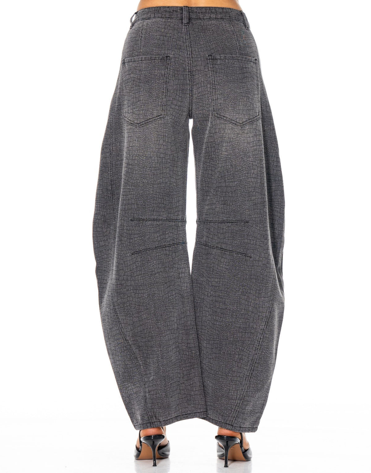 Croc Textured Barrel Leg Jeans - Grey