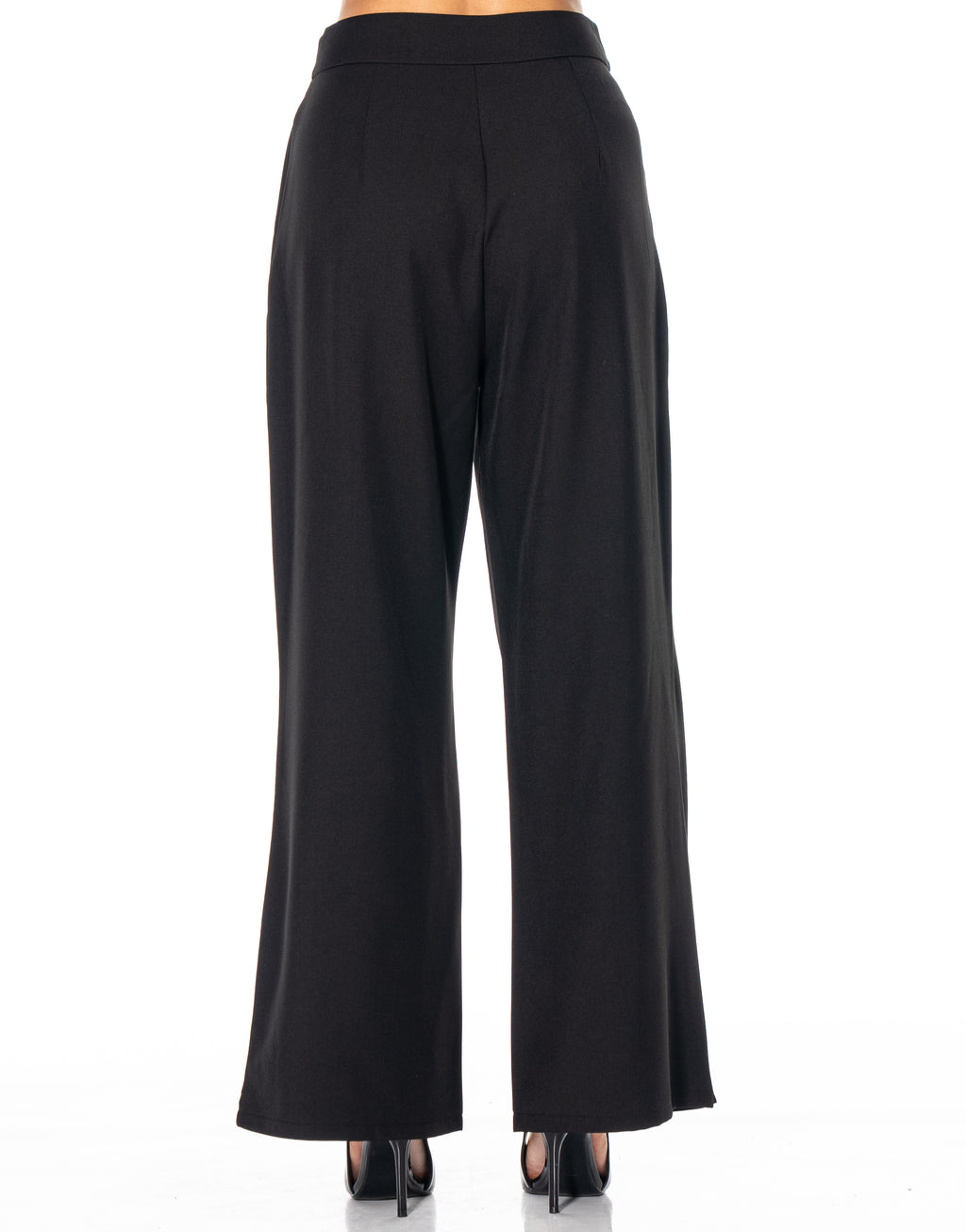 High Waist Wrap Front Wide Leg Trousers - Black