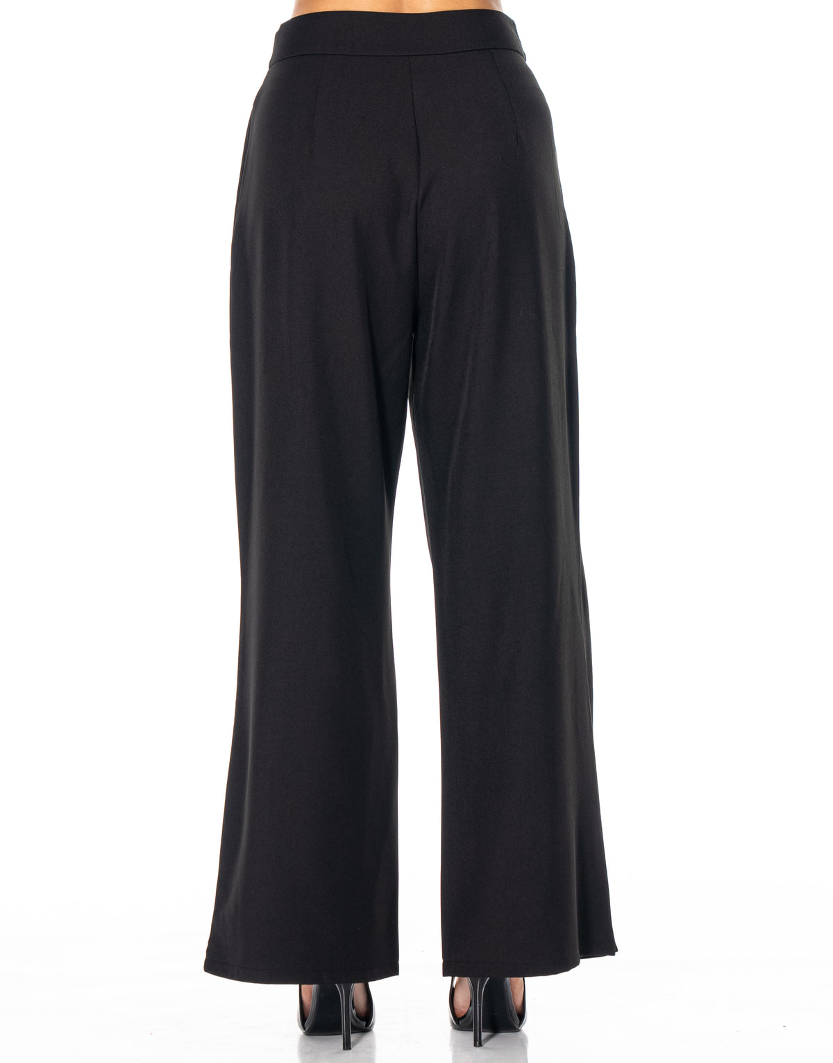 High Waist Wrap Front Wide Leg Trousers - Black