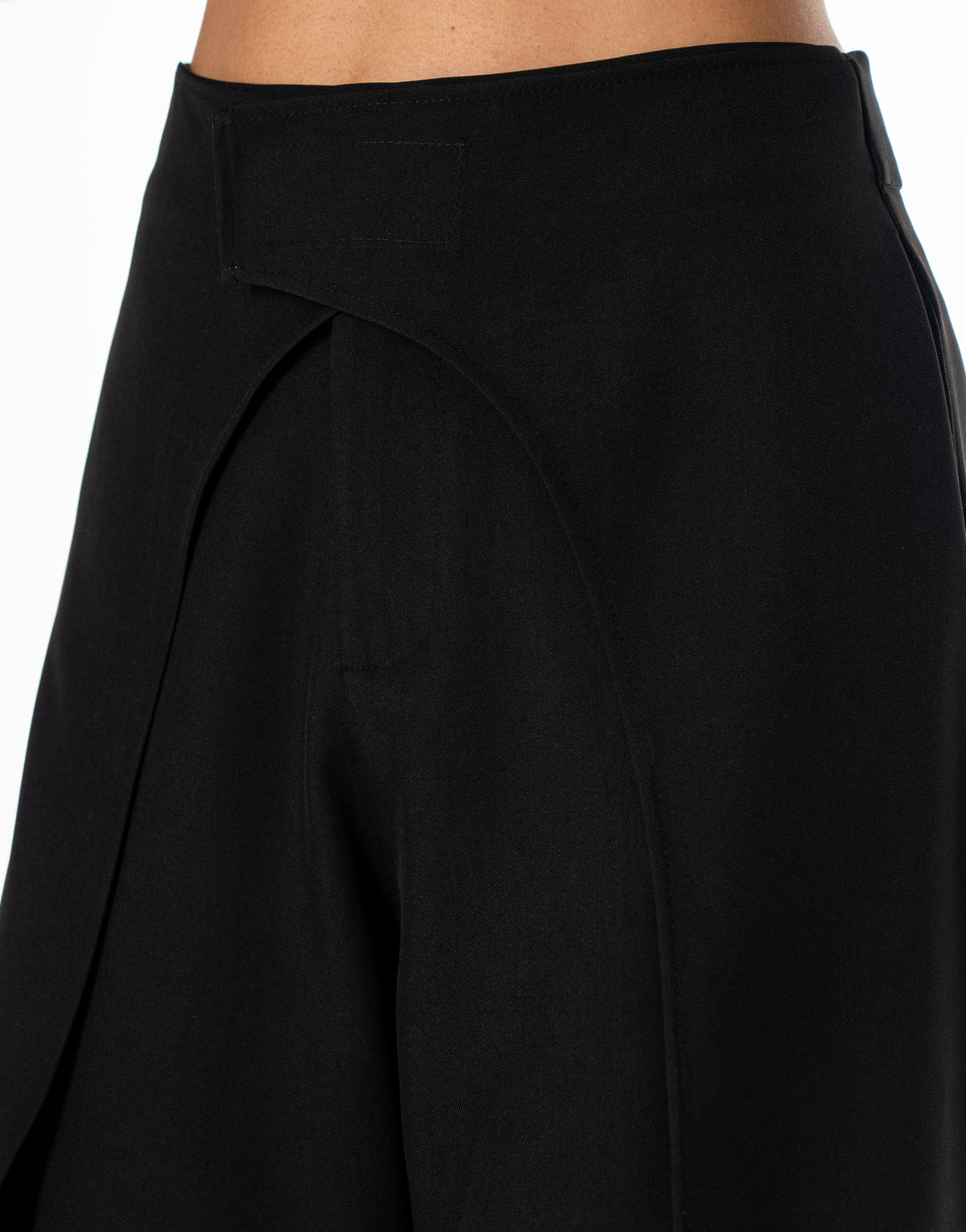 High Waist Wrap Front Wide Leg Trousers - Black