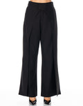 High Waist Wrap Front Wide Leg Trousers - Black