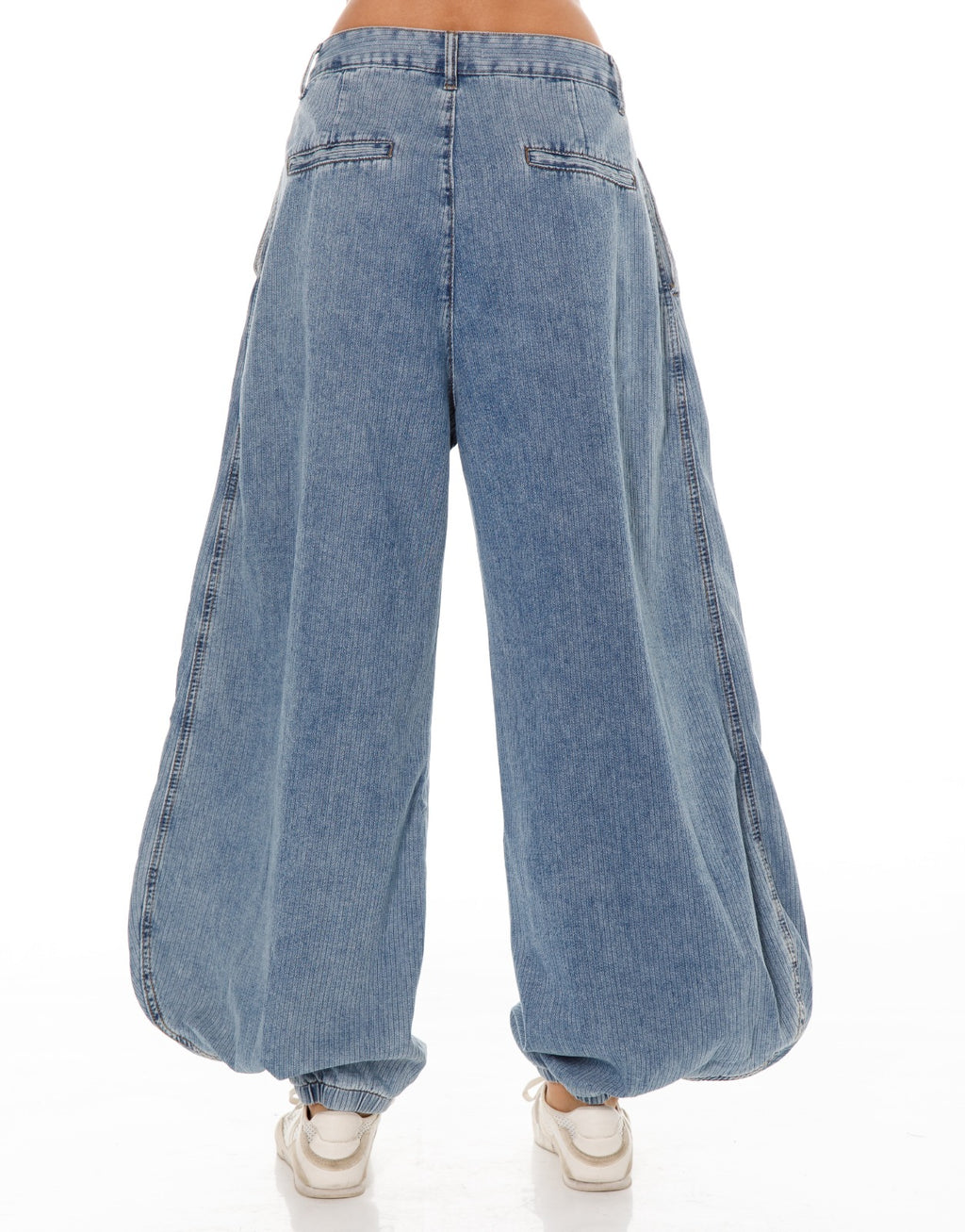 Pinstripe Denim Balloon Pants - Light Blue