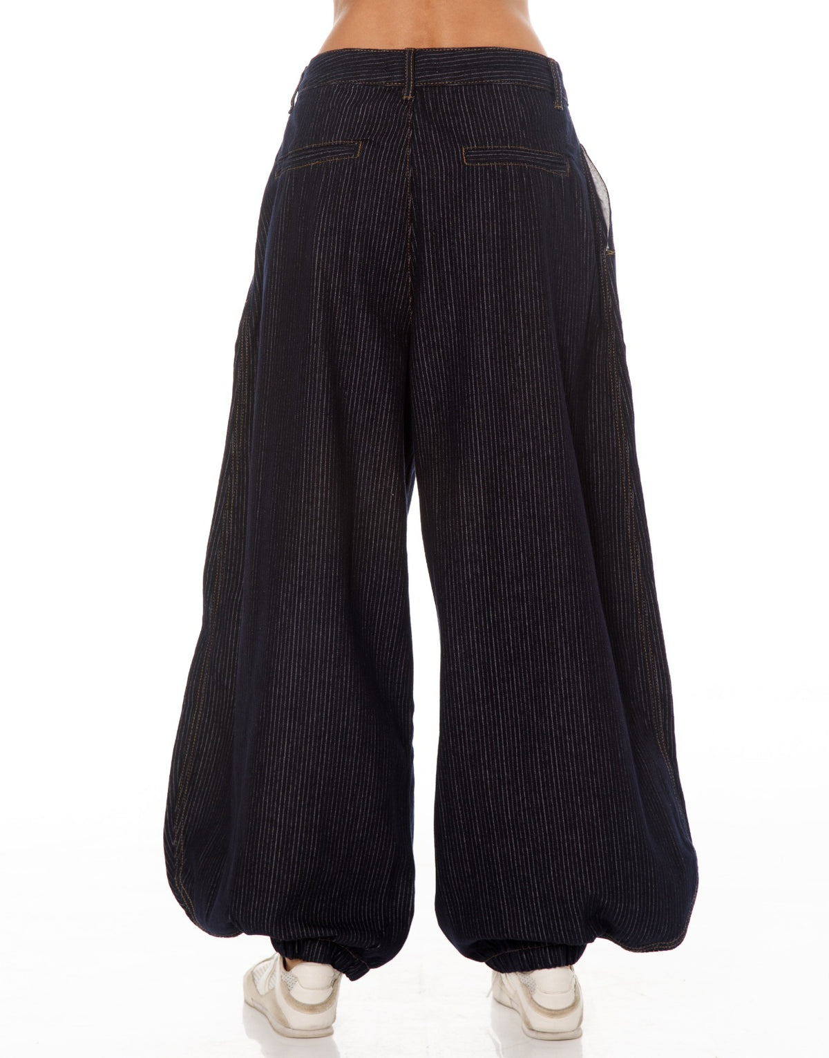 Pinstripe Denim Balloon Pants - Royal Blue