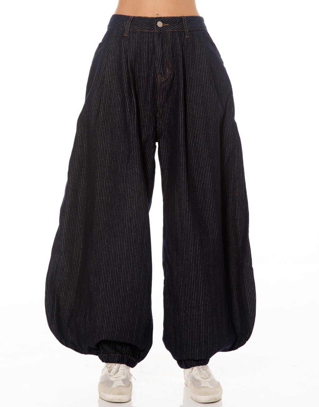 Pinstripe Denim Balloon Pants - Royal Blue