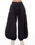 Pinstripe Denim Balloon Pants - Royal Blue