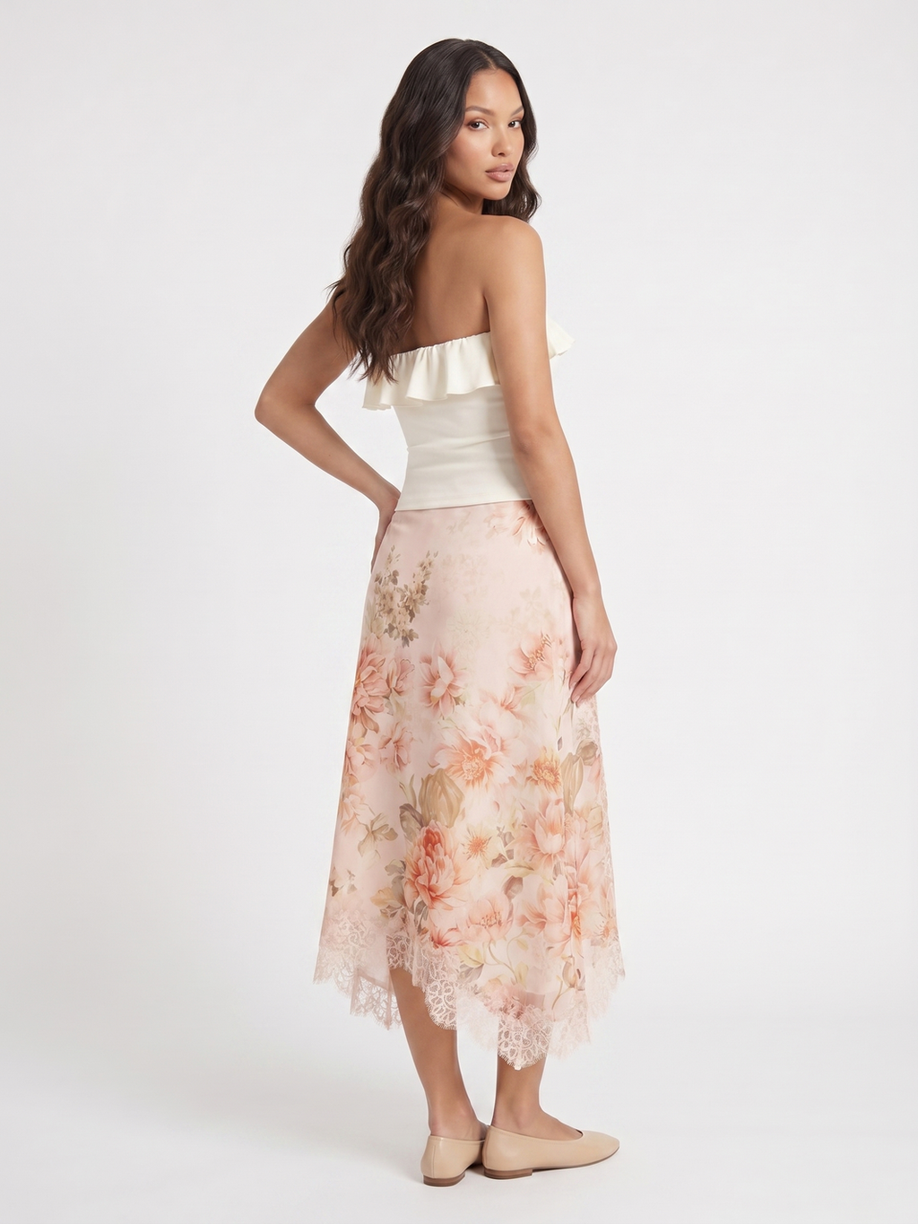 Strapless Top And Floral Skirt - Pink