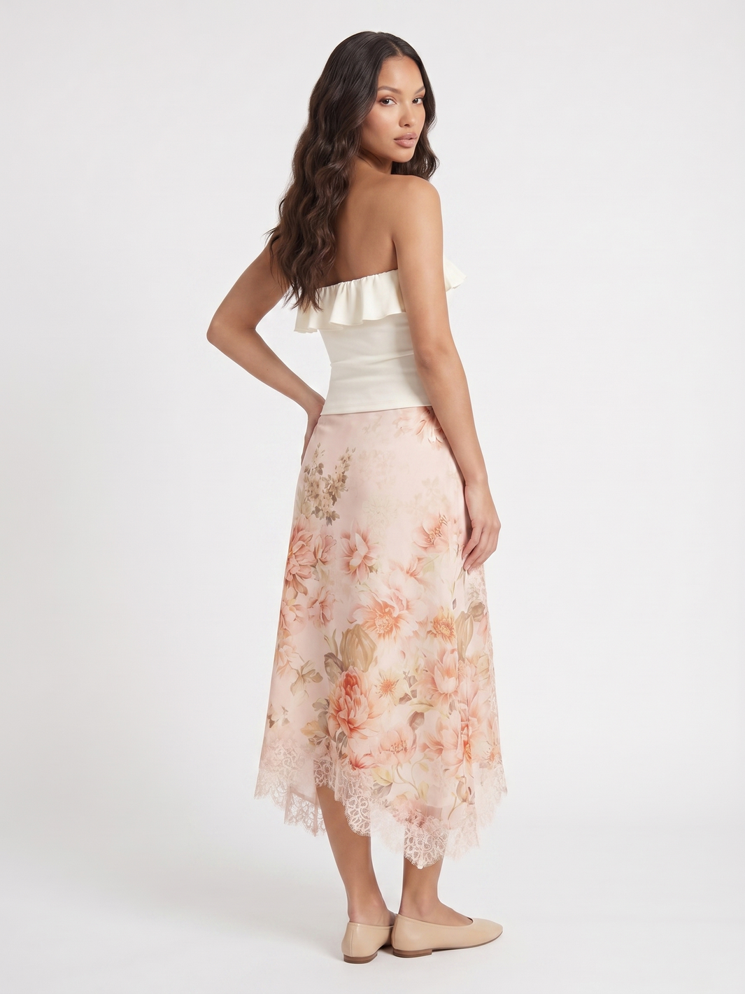 Strapless Top And Floral Skirt - Pink