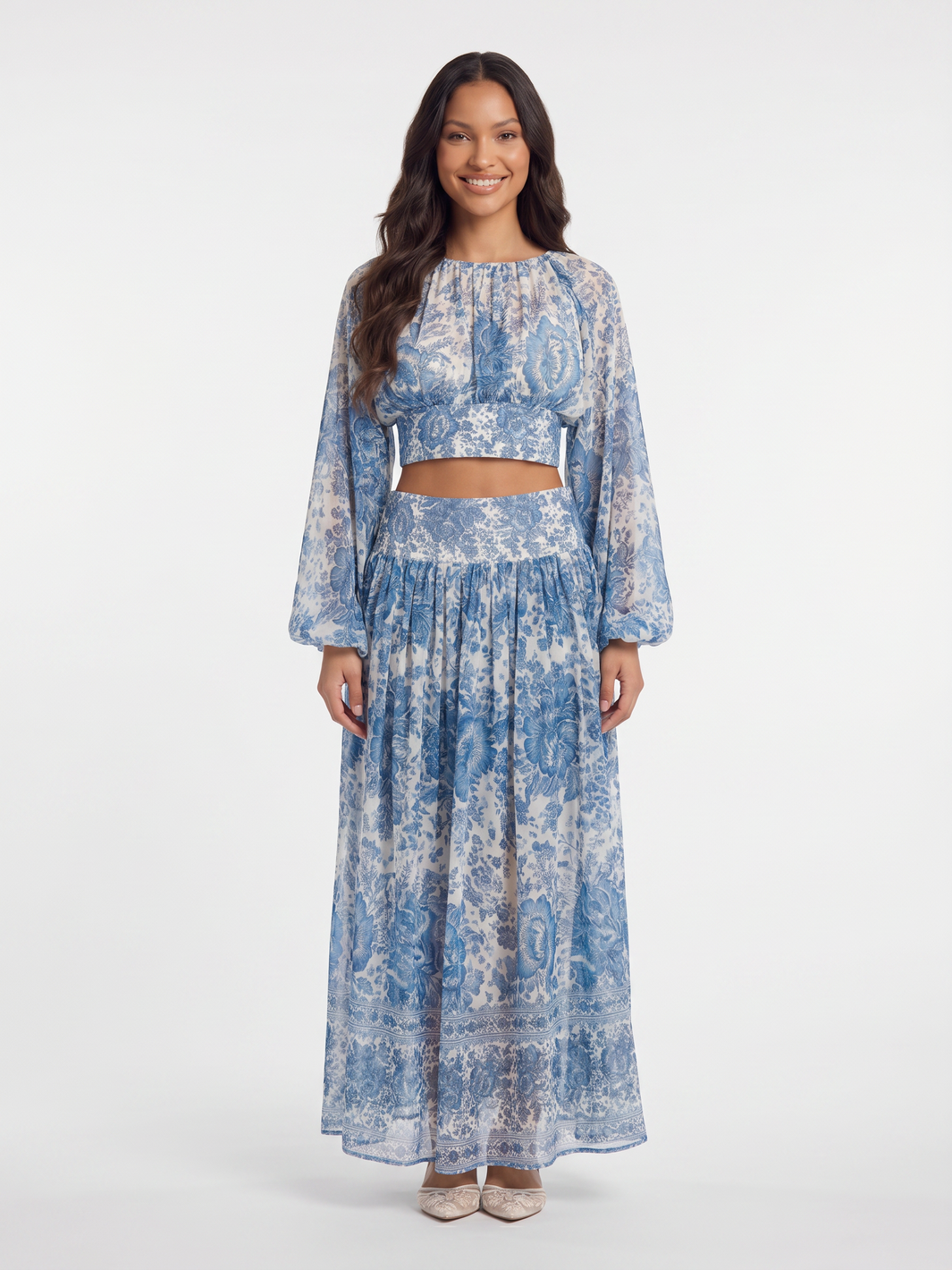Two-Piece Set With Crop Top And Maxi Skirt - Light Blue