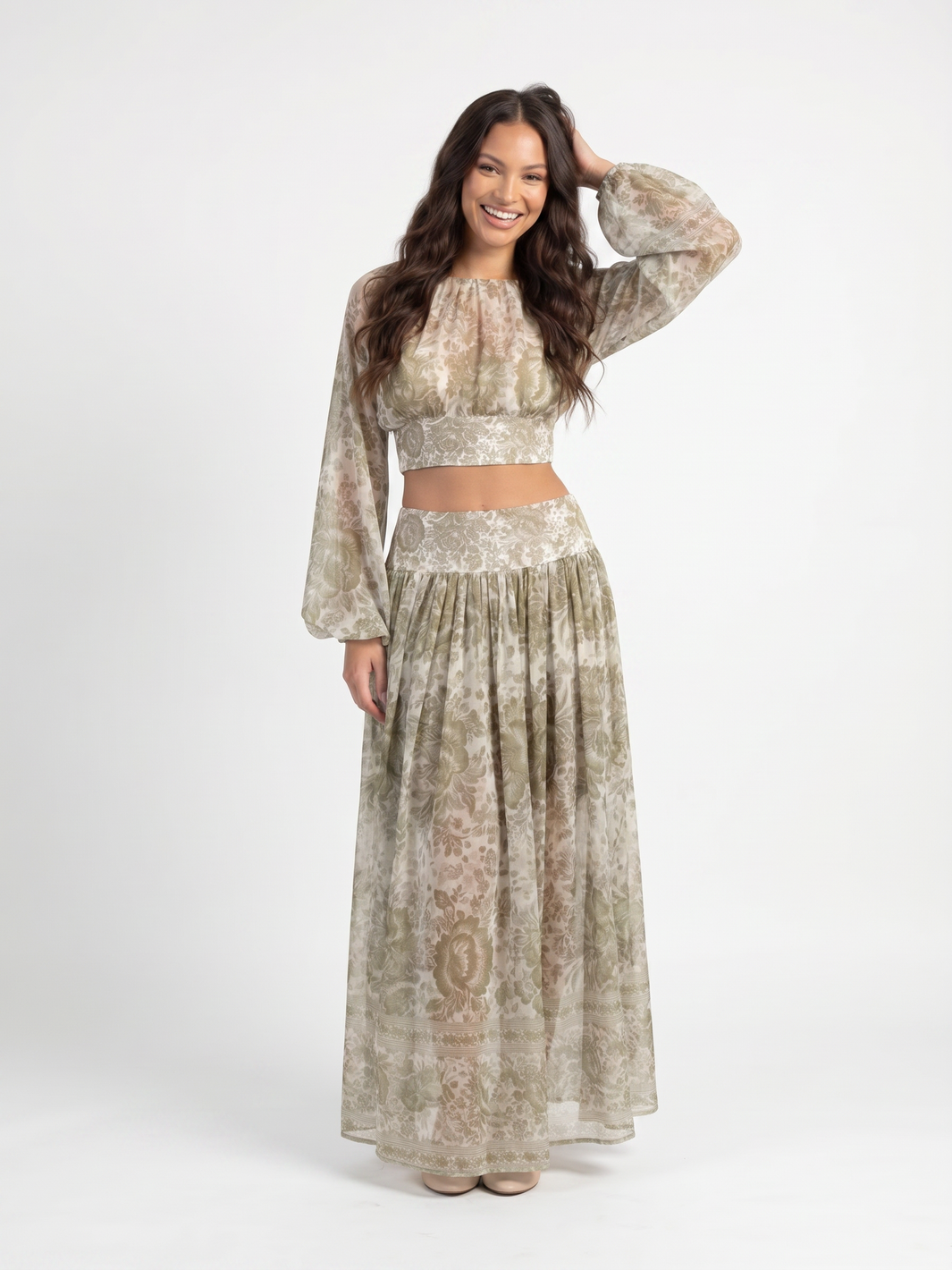 Two-Piece Set With Crop Top And Maxi Skirt - Green