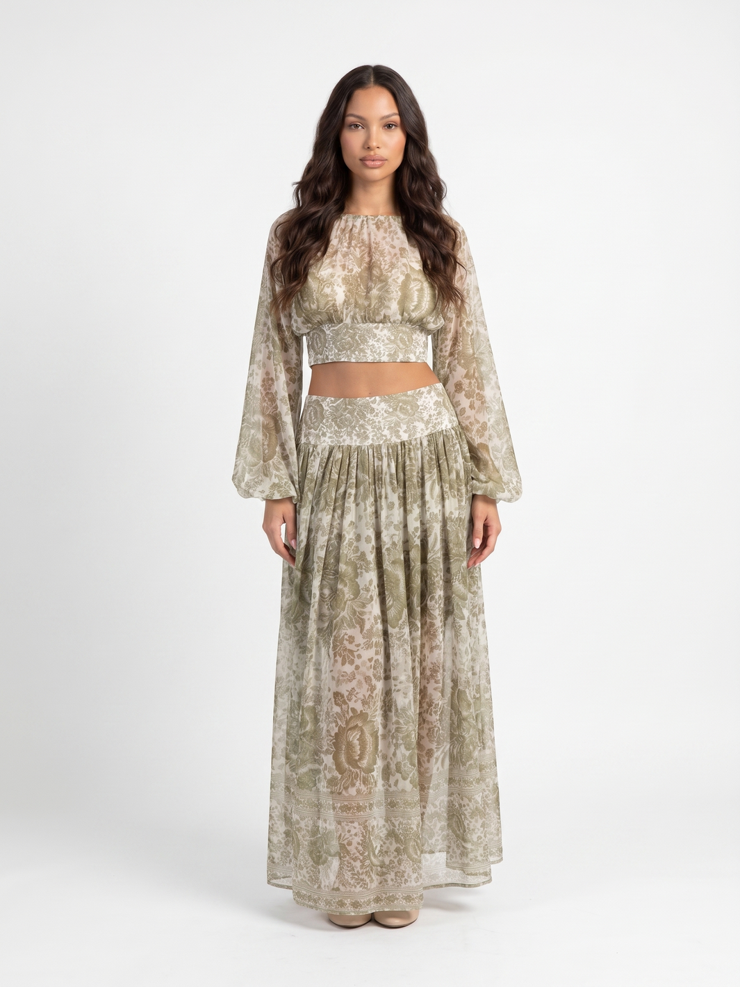 Two-Piece Set With Crop Top And Maxi Skirt - Green