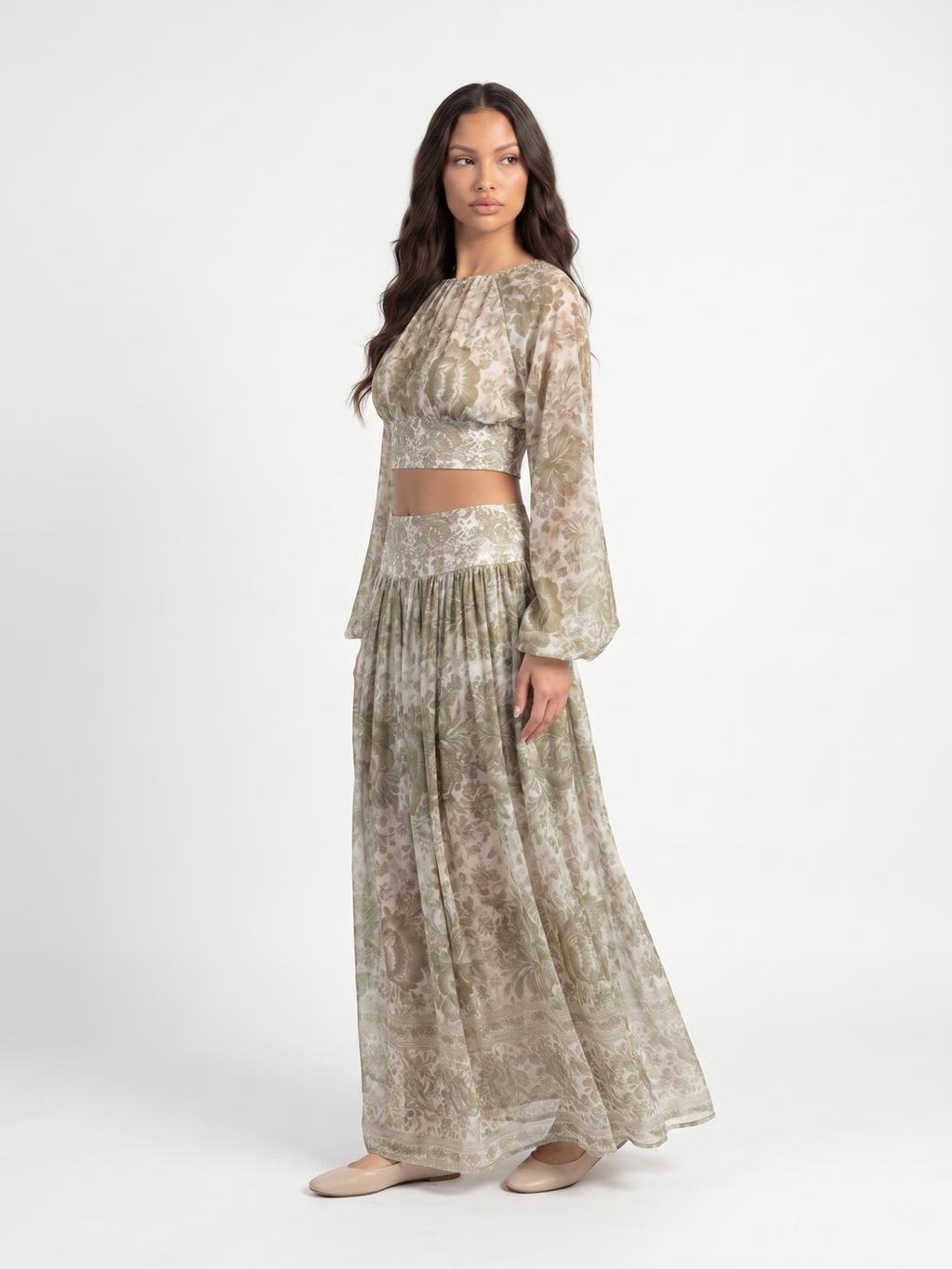 Two-Piece Set With Crop Top And Maxi Skirt - Green