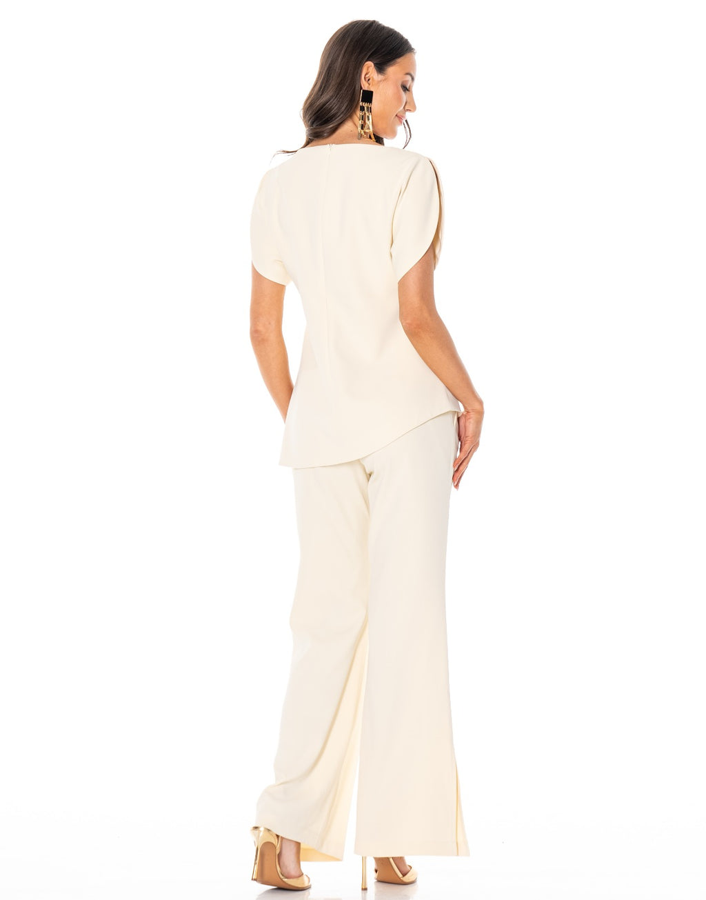 Boat Neck Two Piece Set - Beige