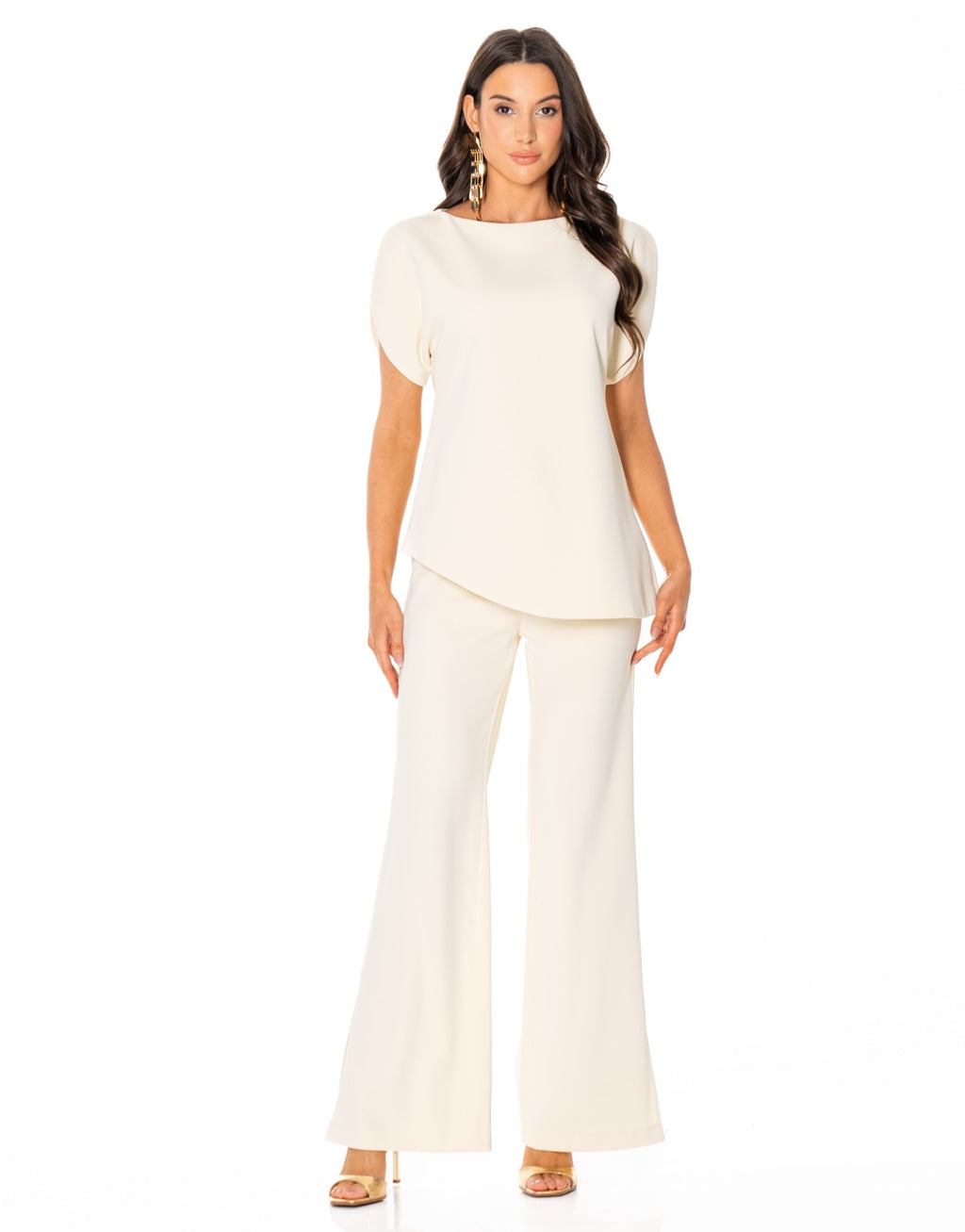 Boat Neck Two Piece Set - Beige