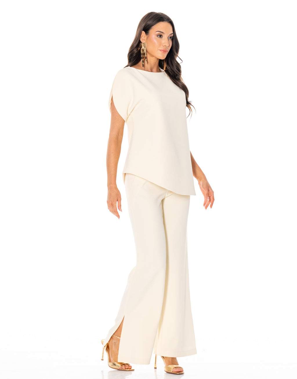Boat Neck Two Piece Set - Beige