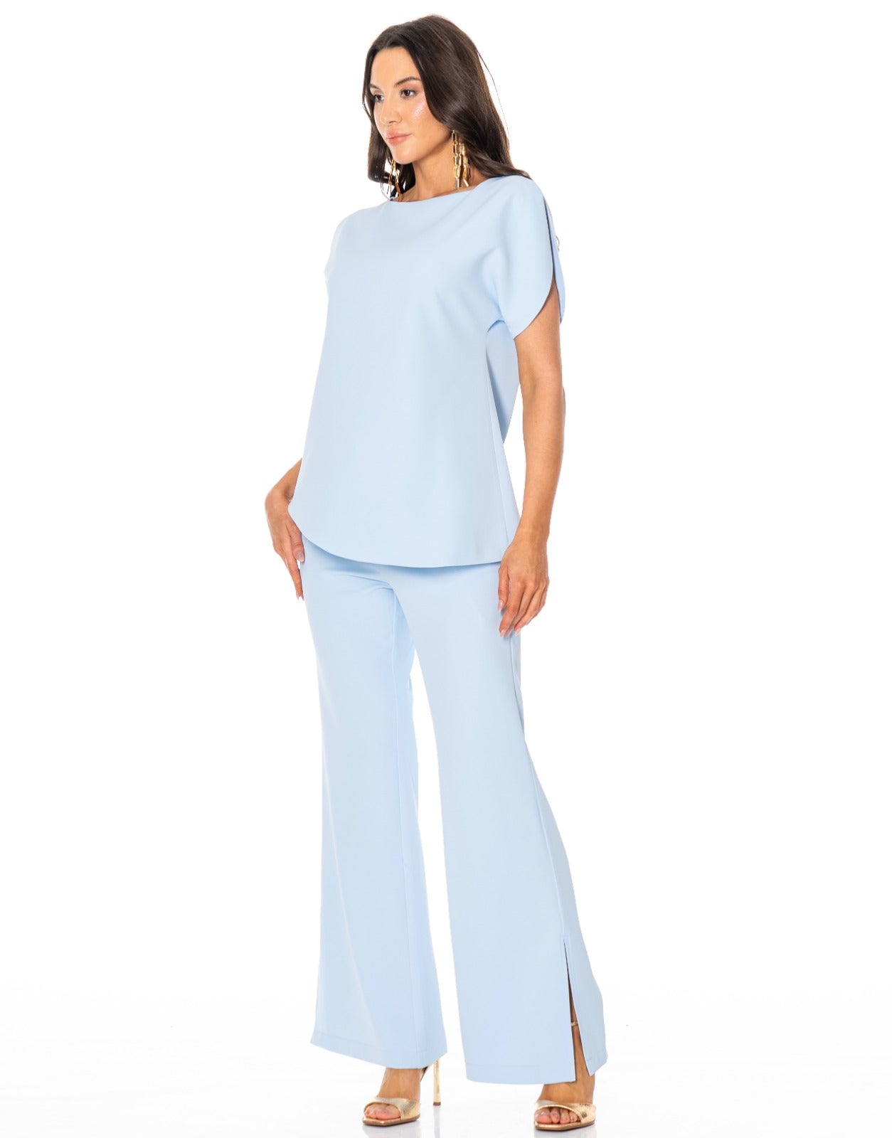 Boat Neck Two Piece Set - Light Blue
