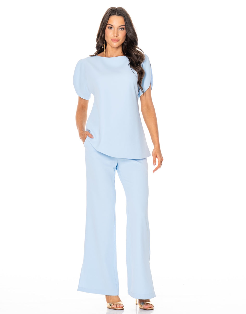 Boat Neck Two Piece Set - Light Blue