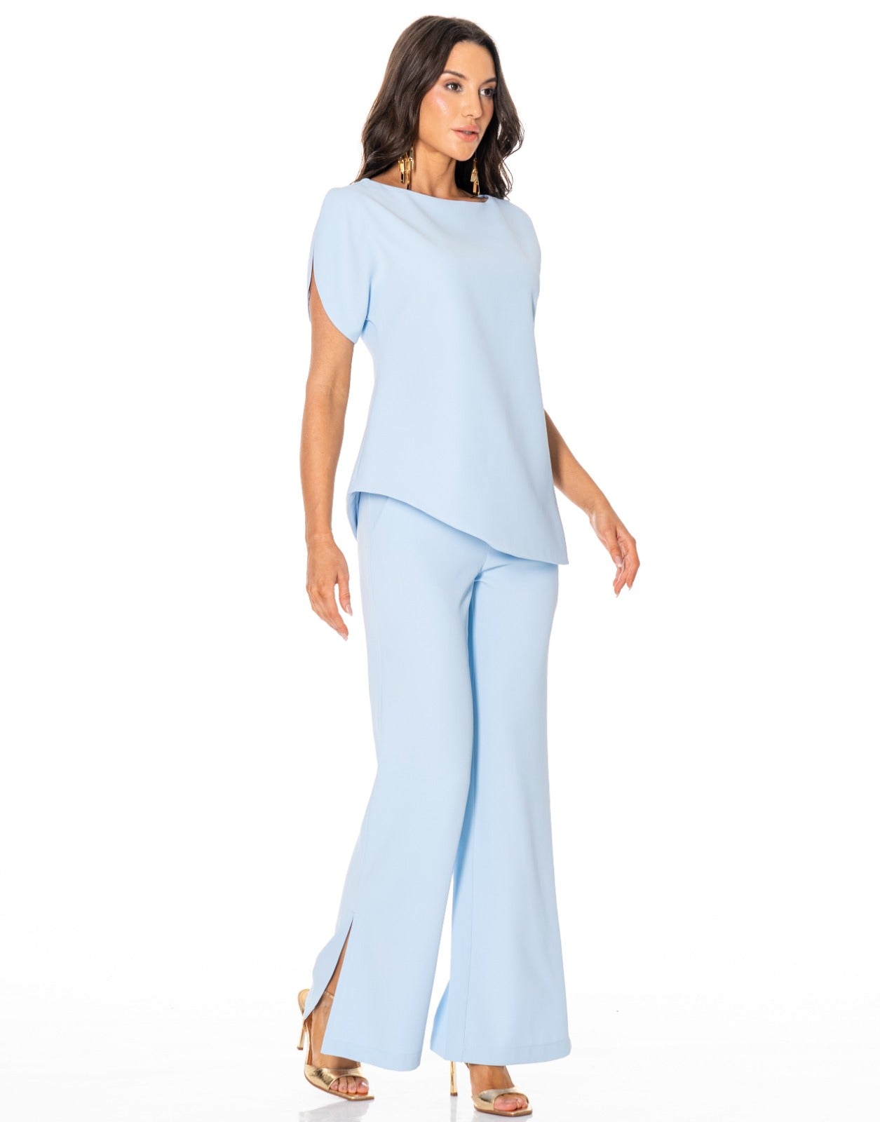 Boat Neck Two Piece Set - Light Blue