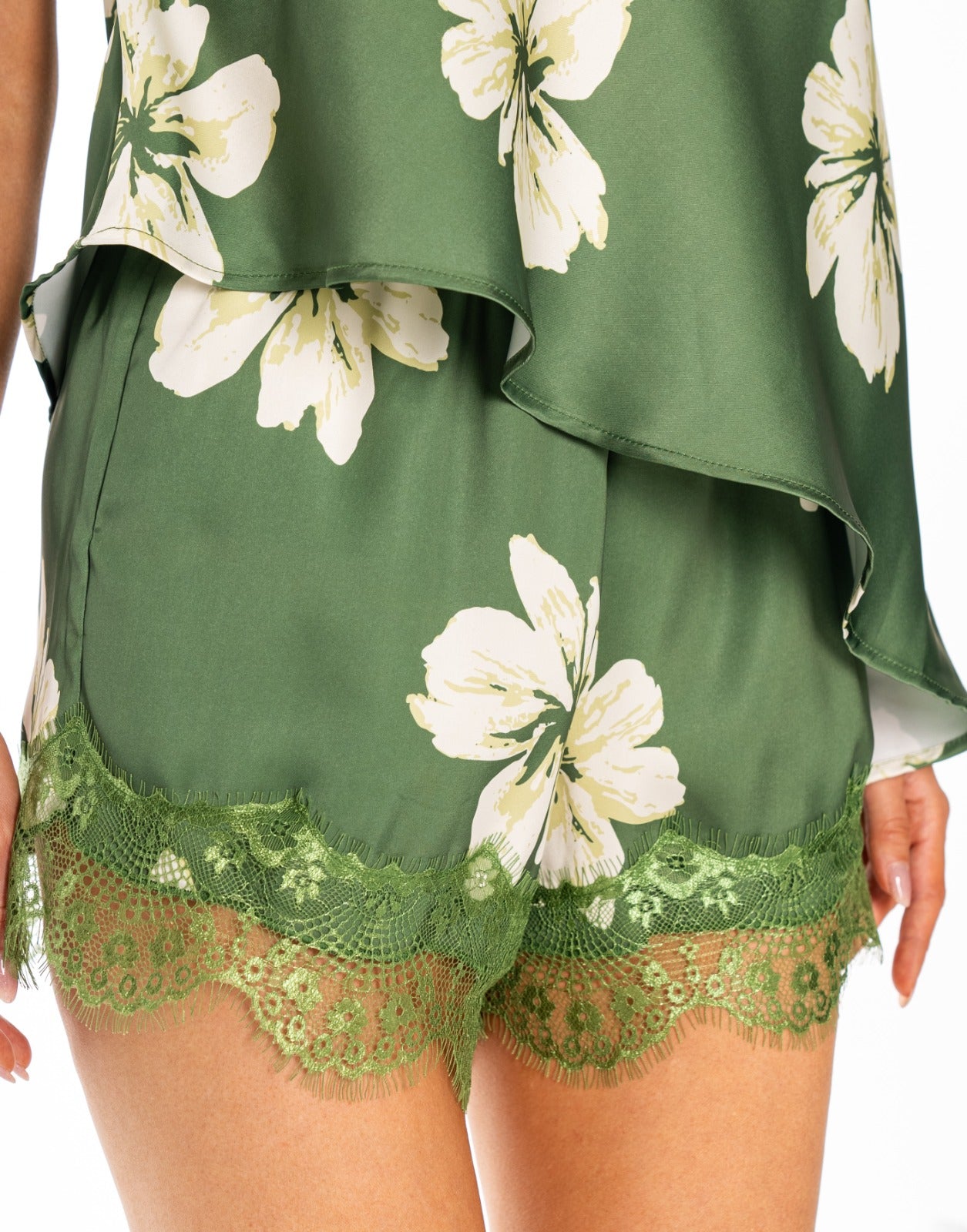 Floral Satin Halter Set - Green