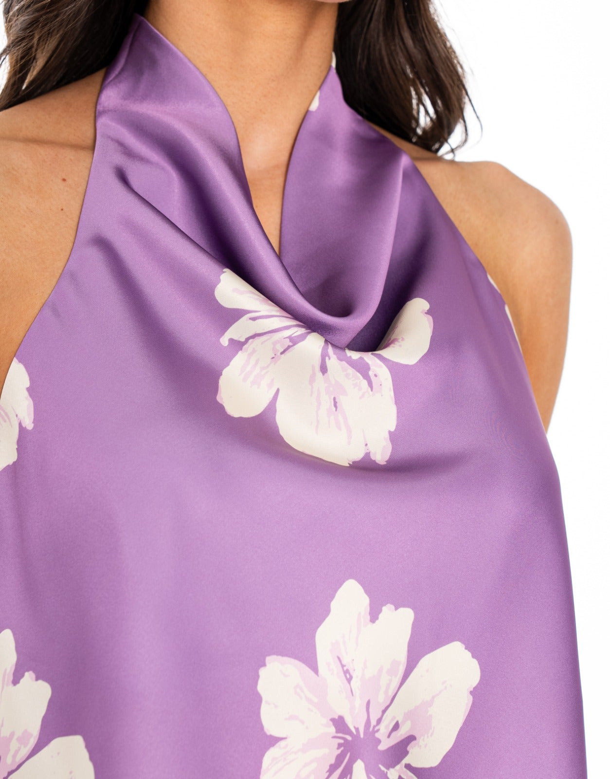 Floral Satin Halter Set - Purple