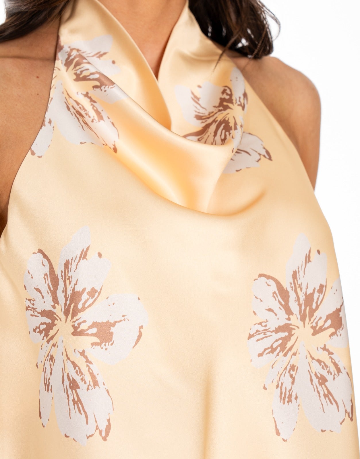 Floral Satin Halter Set - Yellow