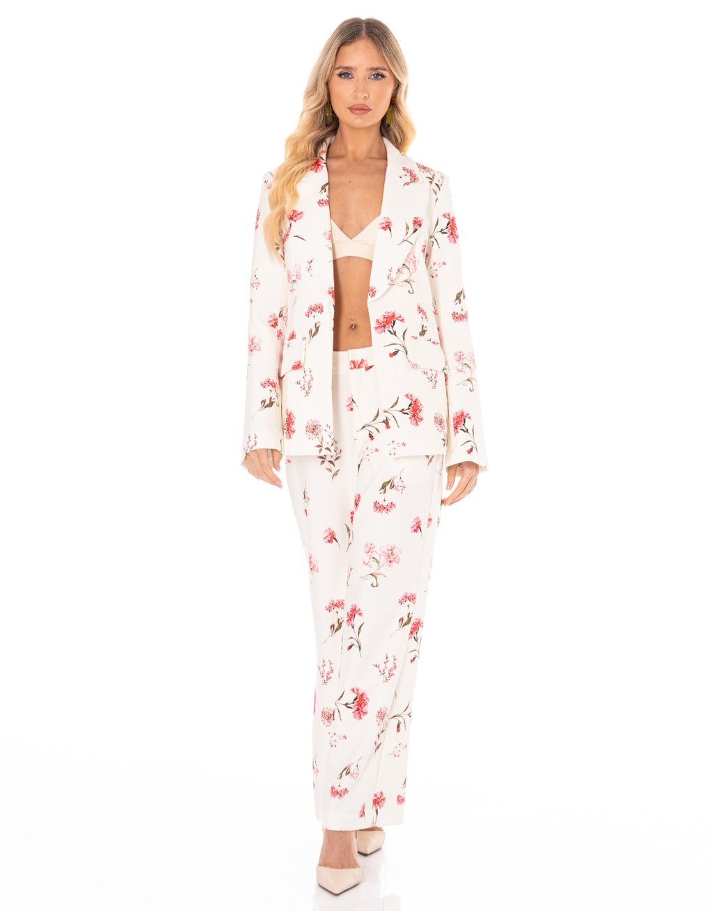 Floral Pajama Blazer Matching Set - White