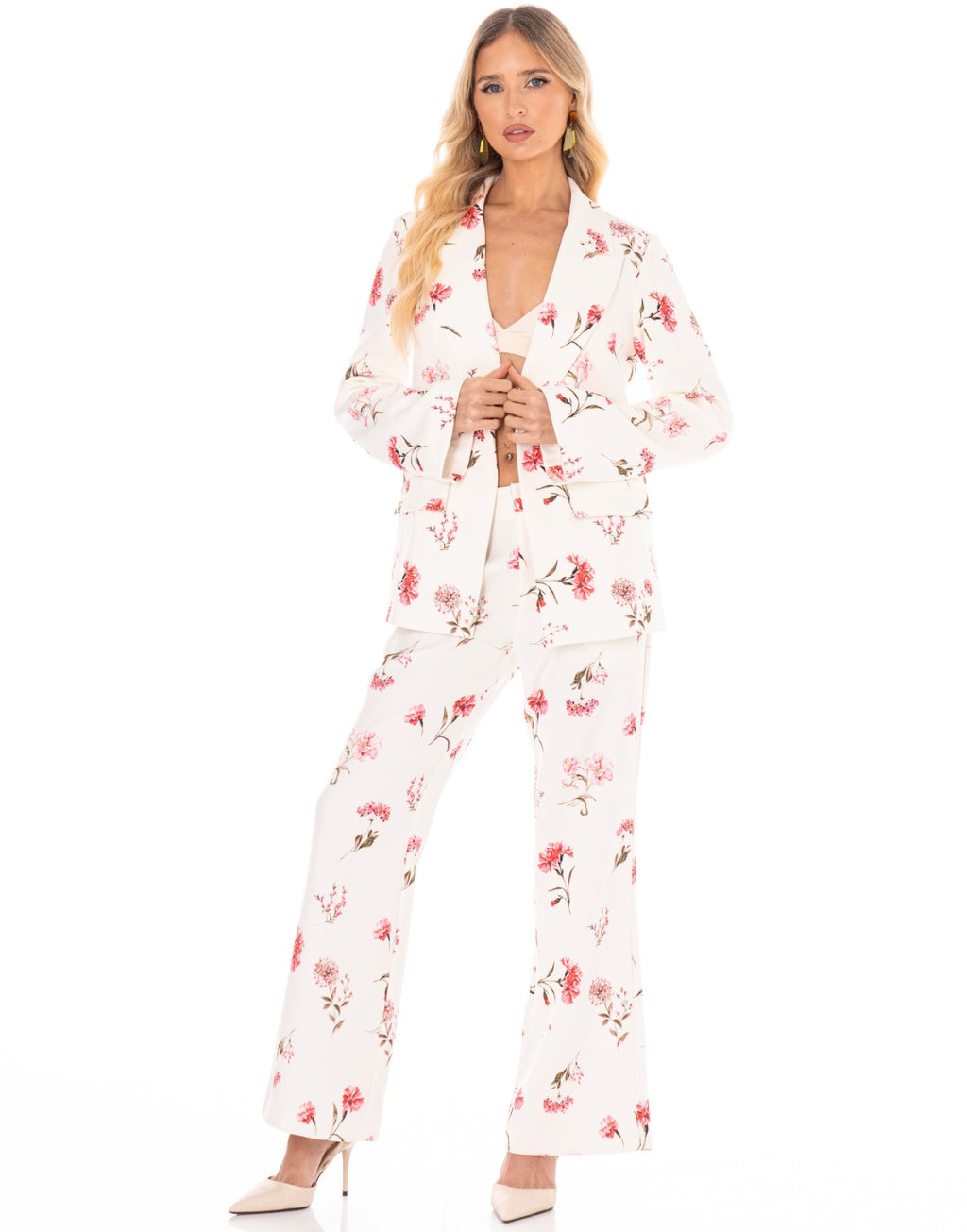 Floral Pajama Blazer Matching Set - White