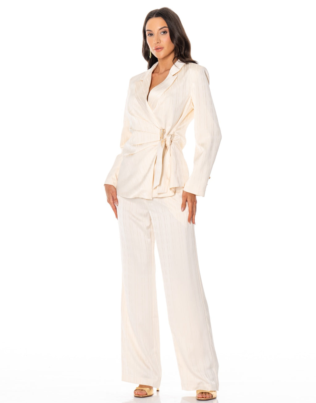 Satin Blazer and Trouser Set - Beige