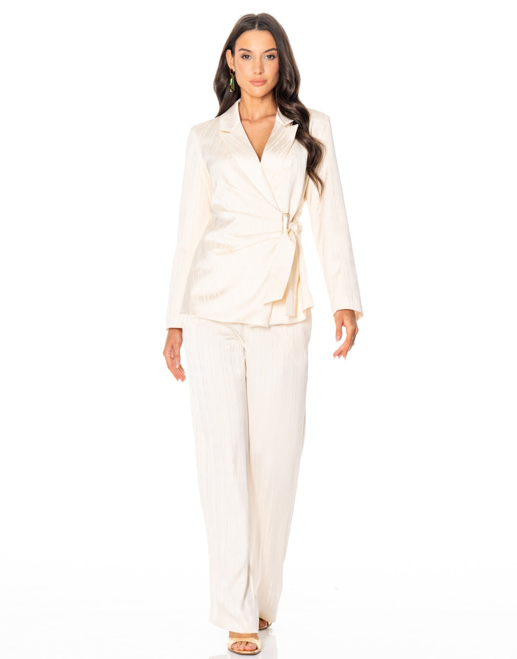 Satin Blazer and Trouser Set - Beige