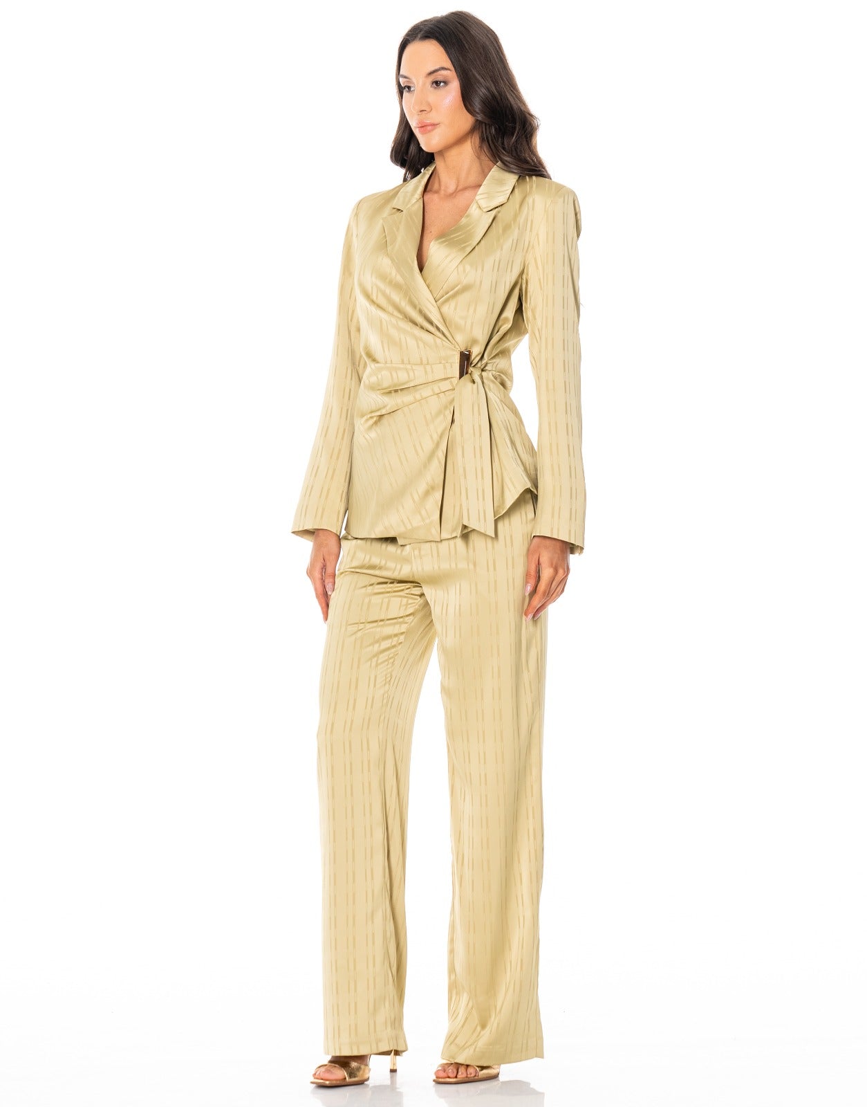 Satin Blazer and Trouser Set - Green