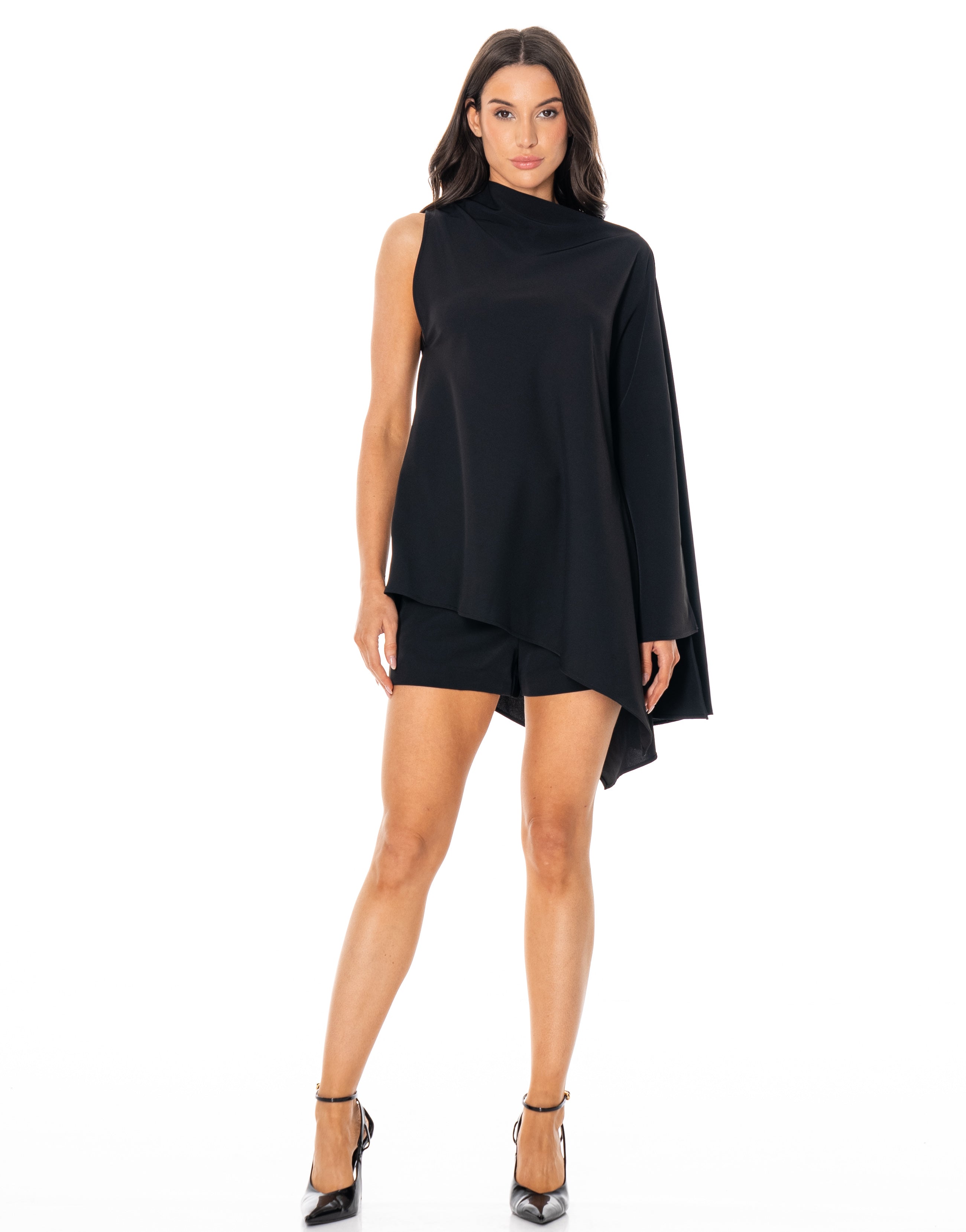Sequin Cape Crop Two-Piece - Black