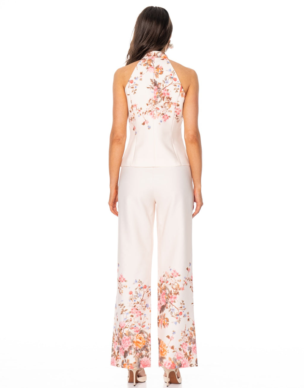 Floral Halter Top + Pants Set - Beige