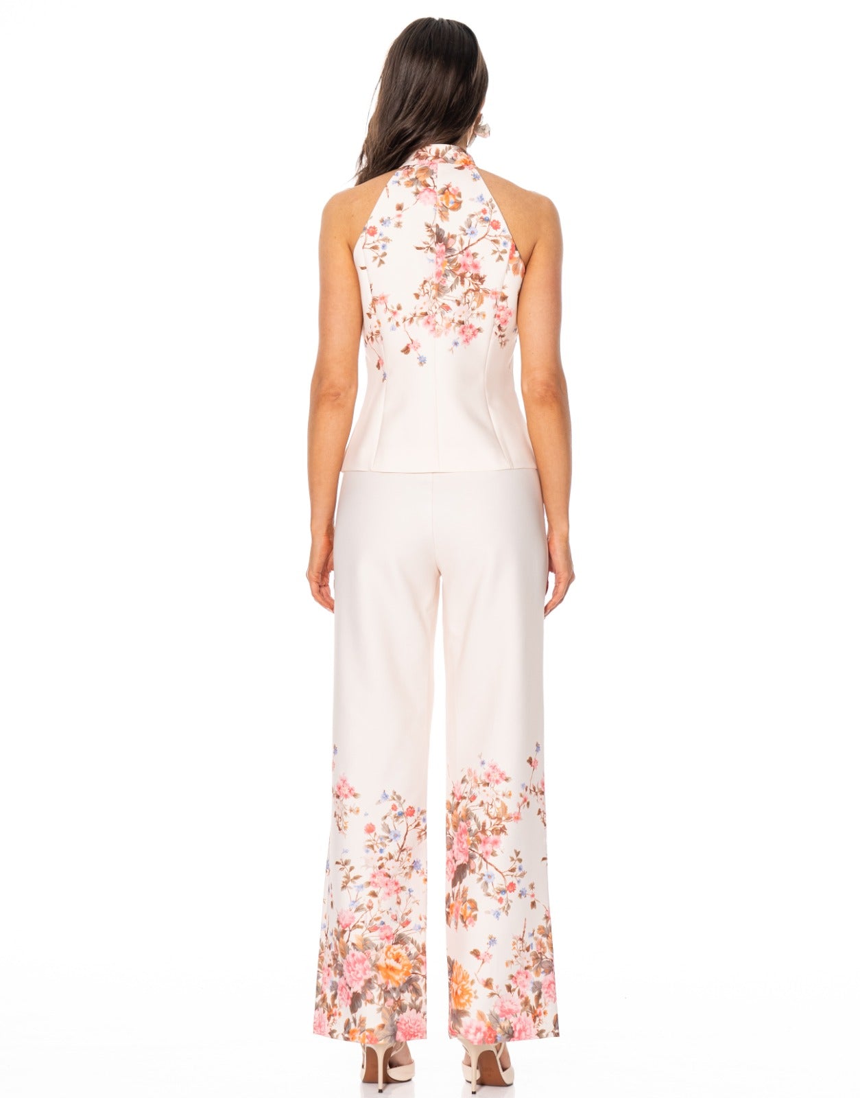 Floral Halter Top + Pants Set - Beige
