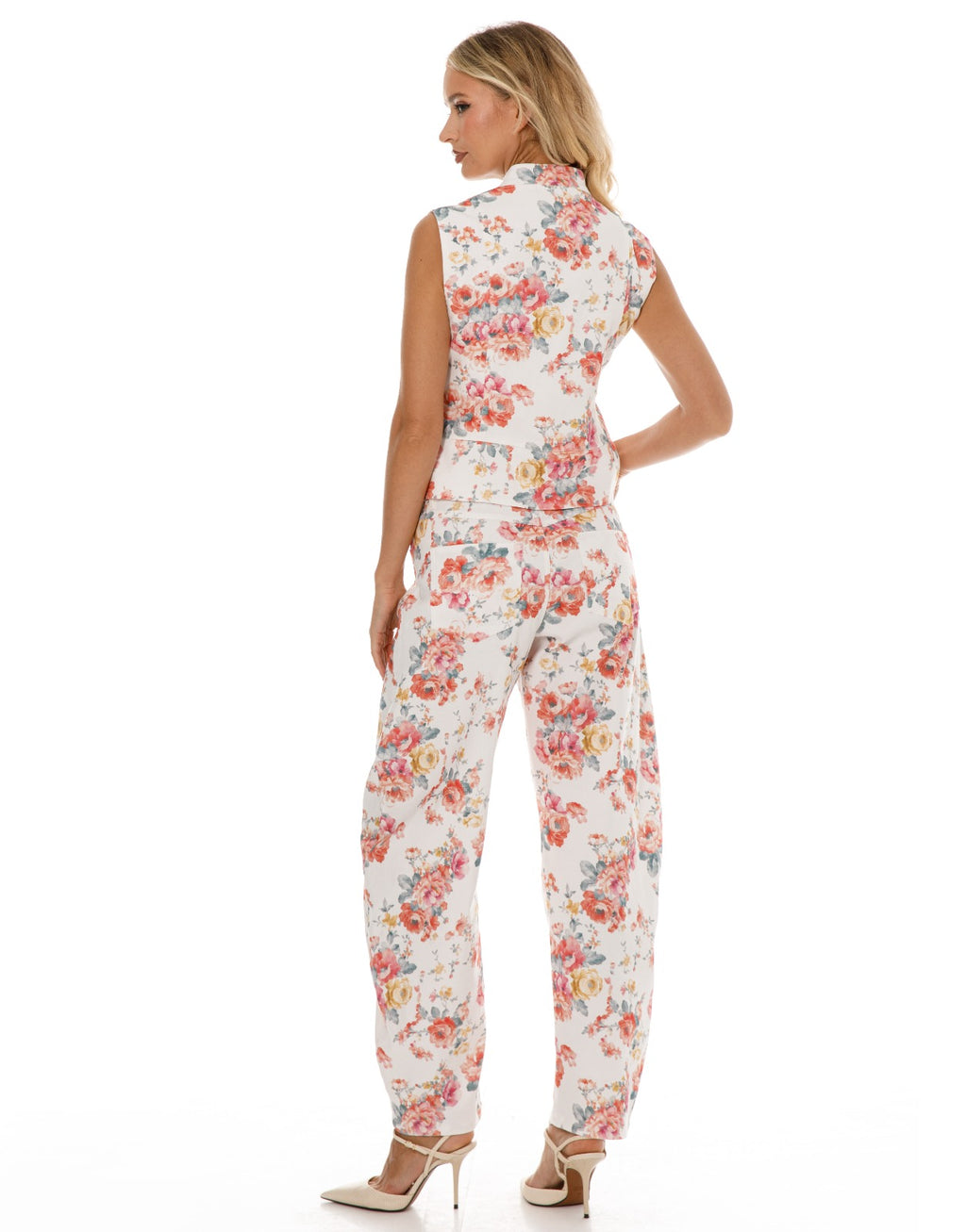 Floral Vest and Pants Matching Set - White