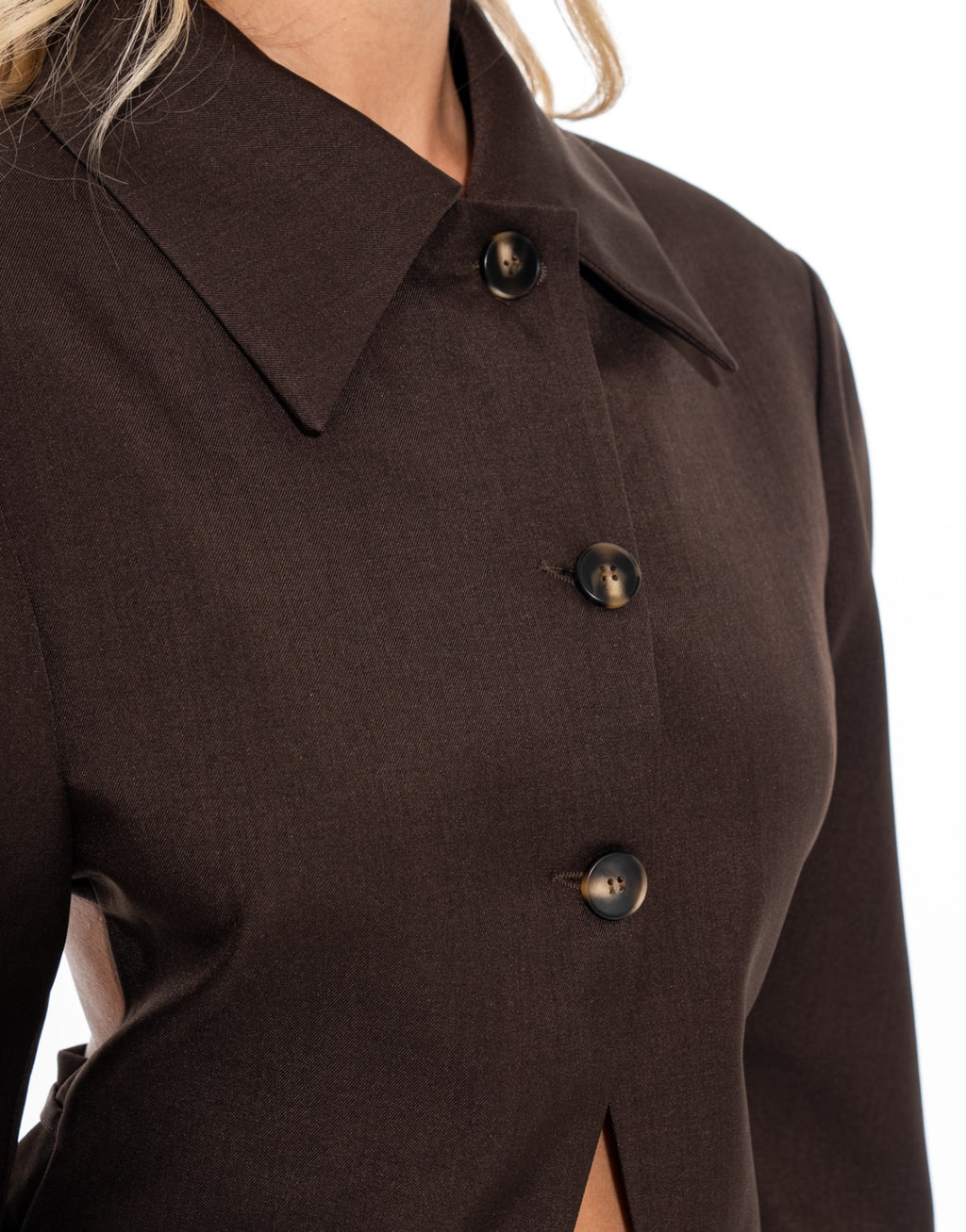 Blazer + Wide Leg Pants Set - Brown