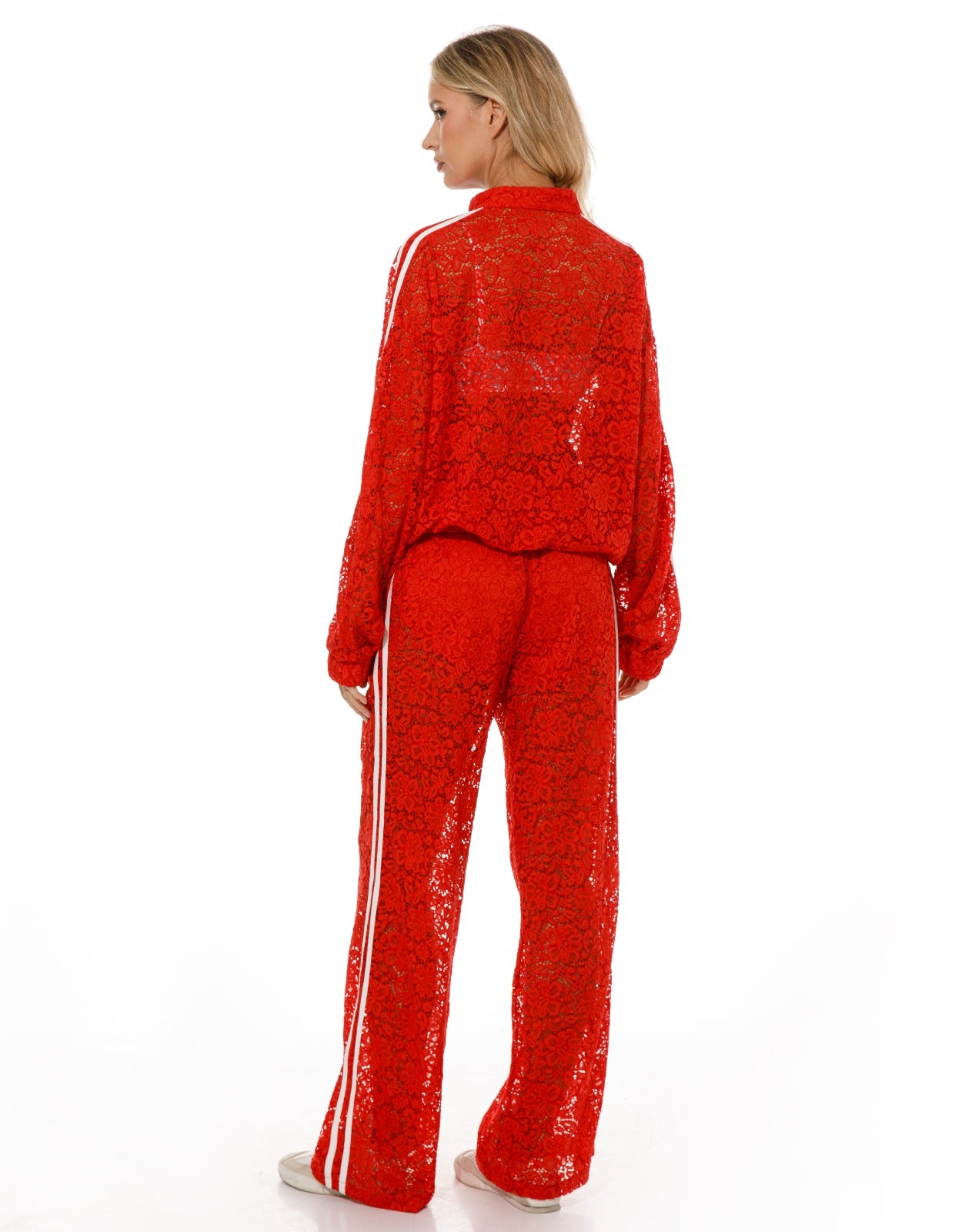 Lace Tracksuit Set - Red