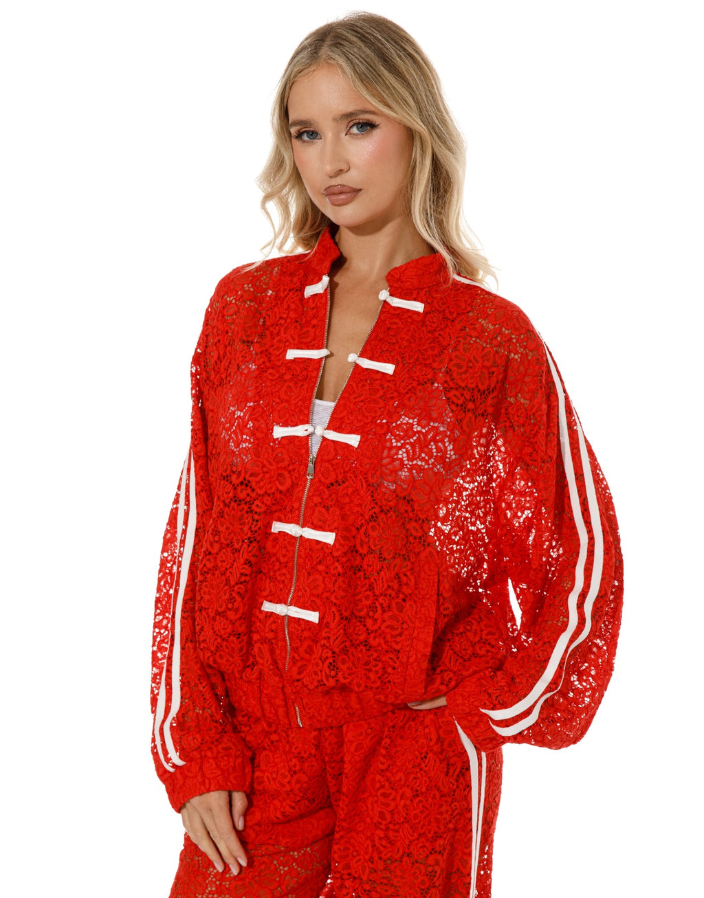 Lace Tracksuit Set - Red