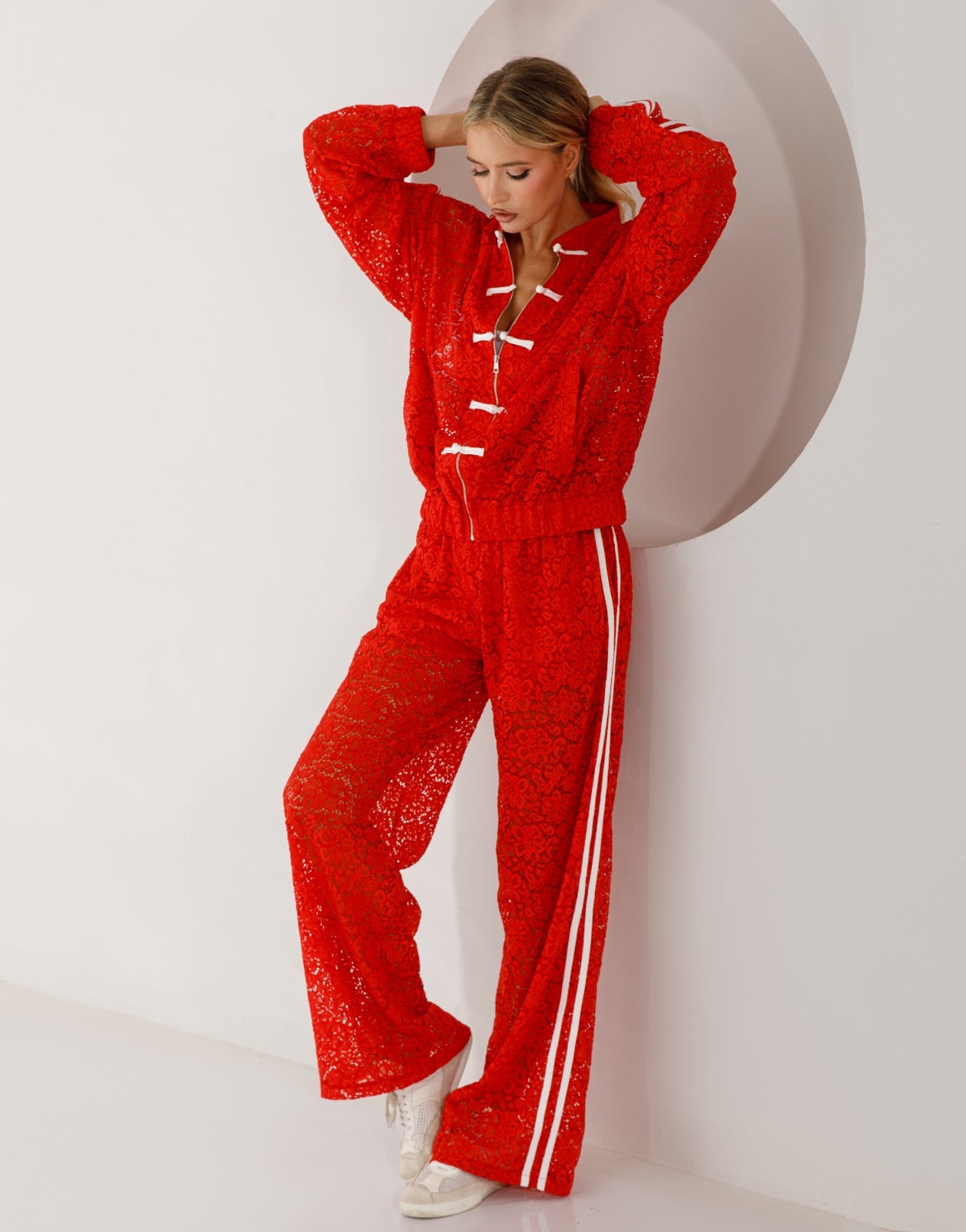 Lace Tracksuit Set - Red