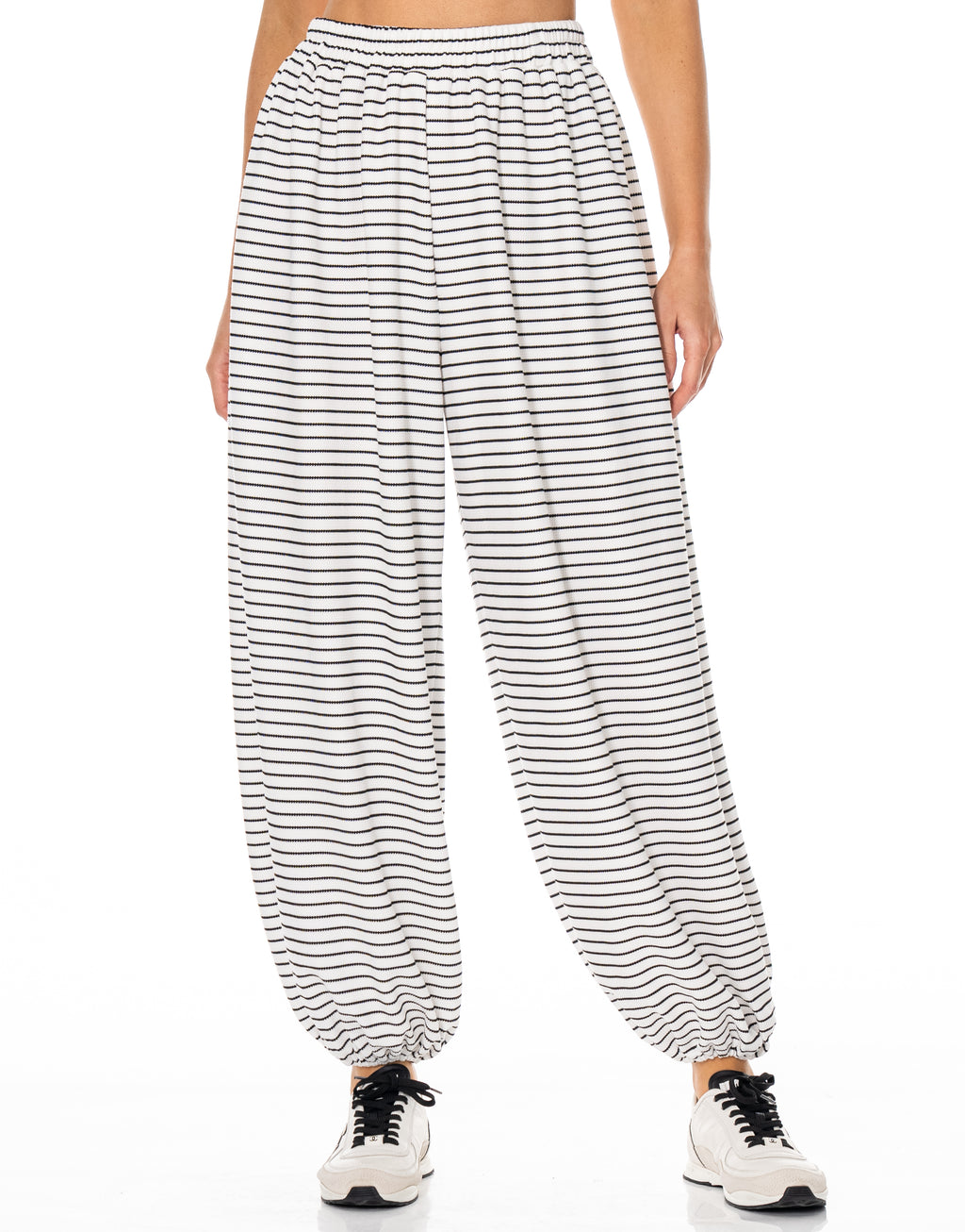 Striped Bandana Bra Harem Pant Set - White